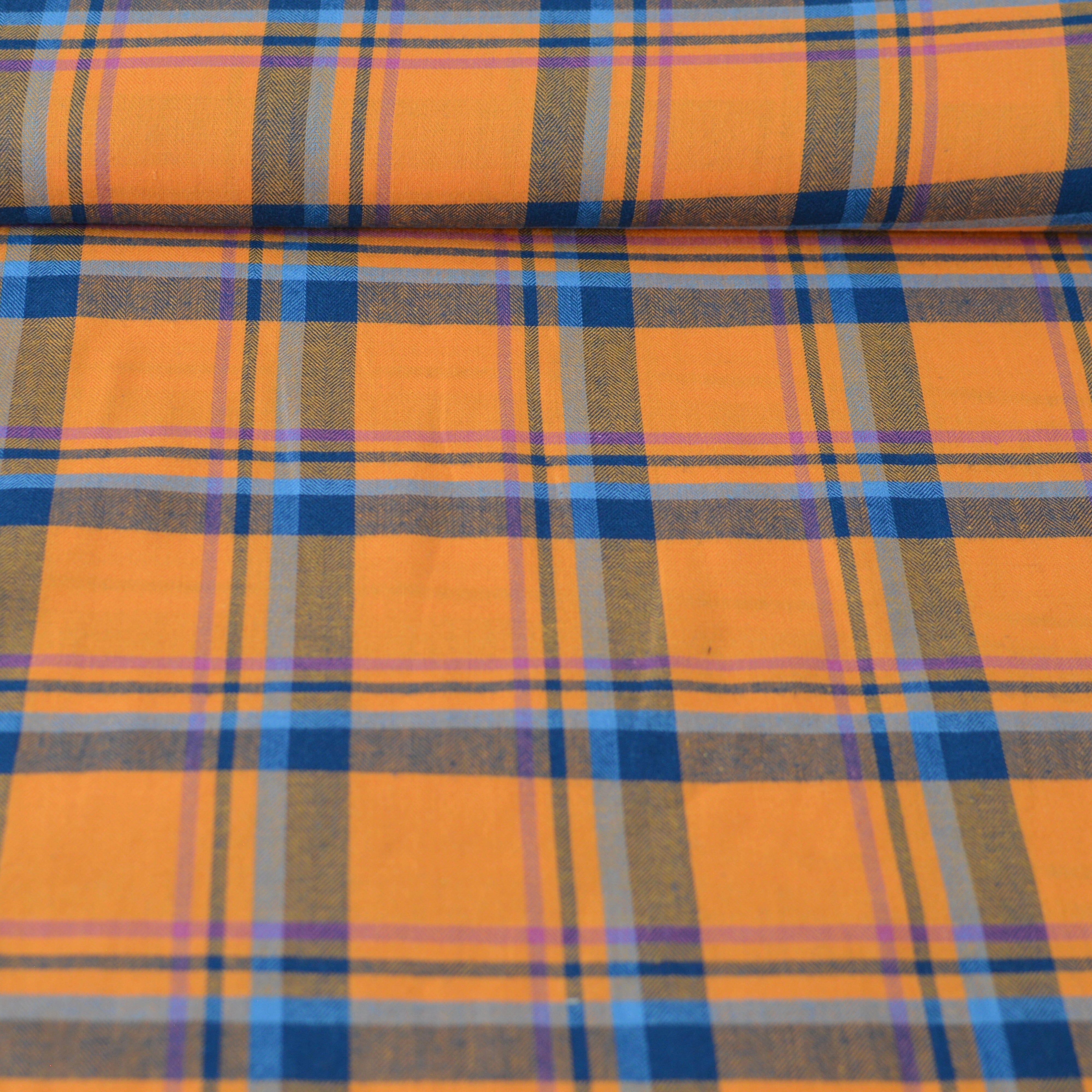 Baumwolle - gelborange blau kariert Fabric poshpinks