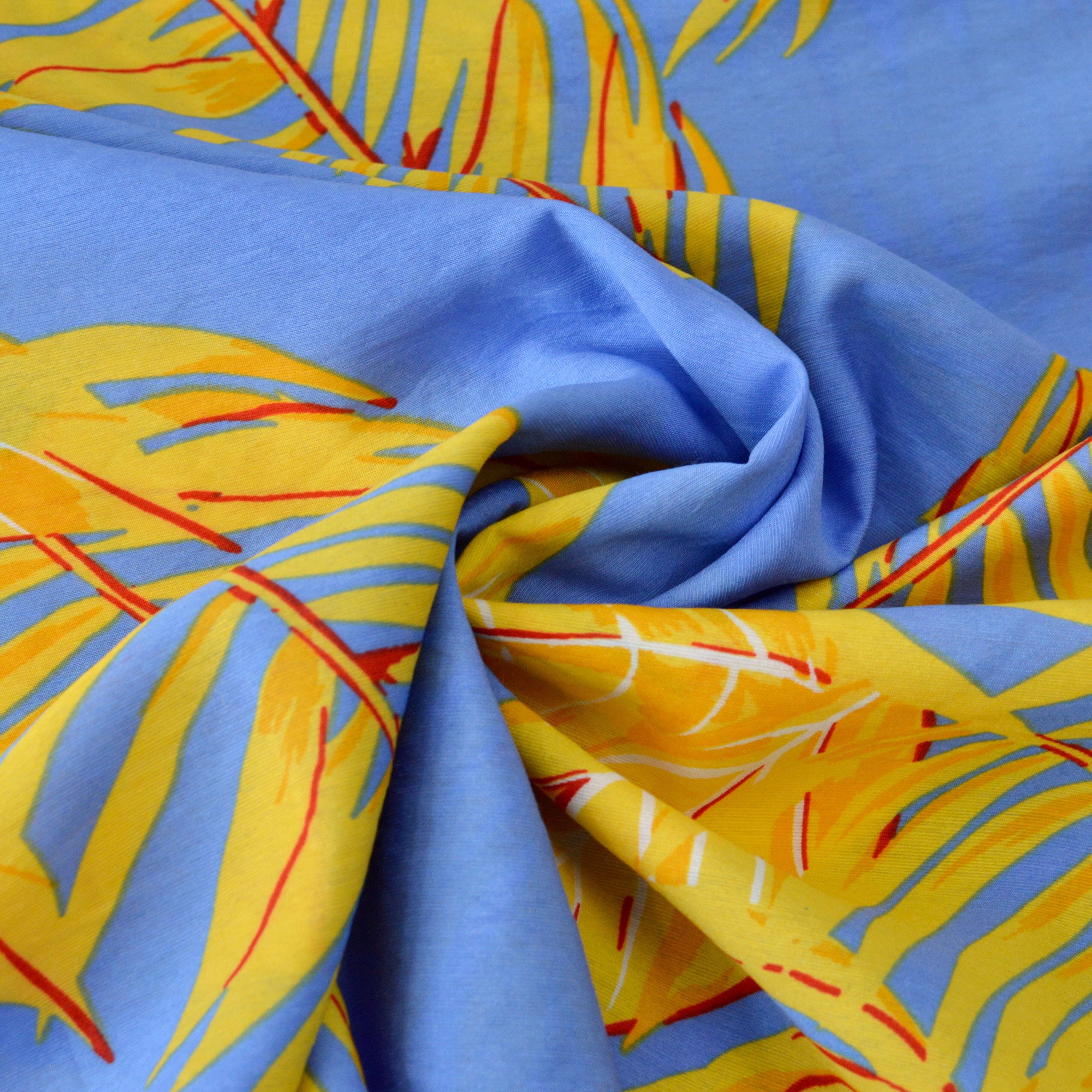 Viskose - Blätter bleu gelb Fabric poshpinks