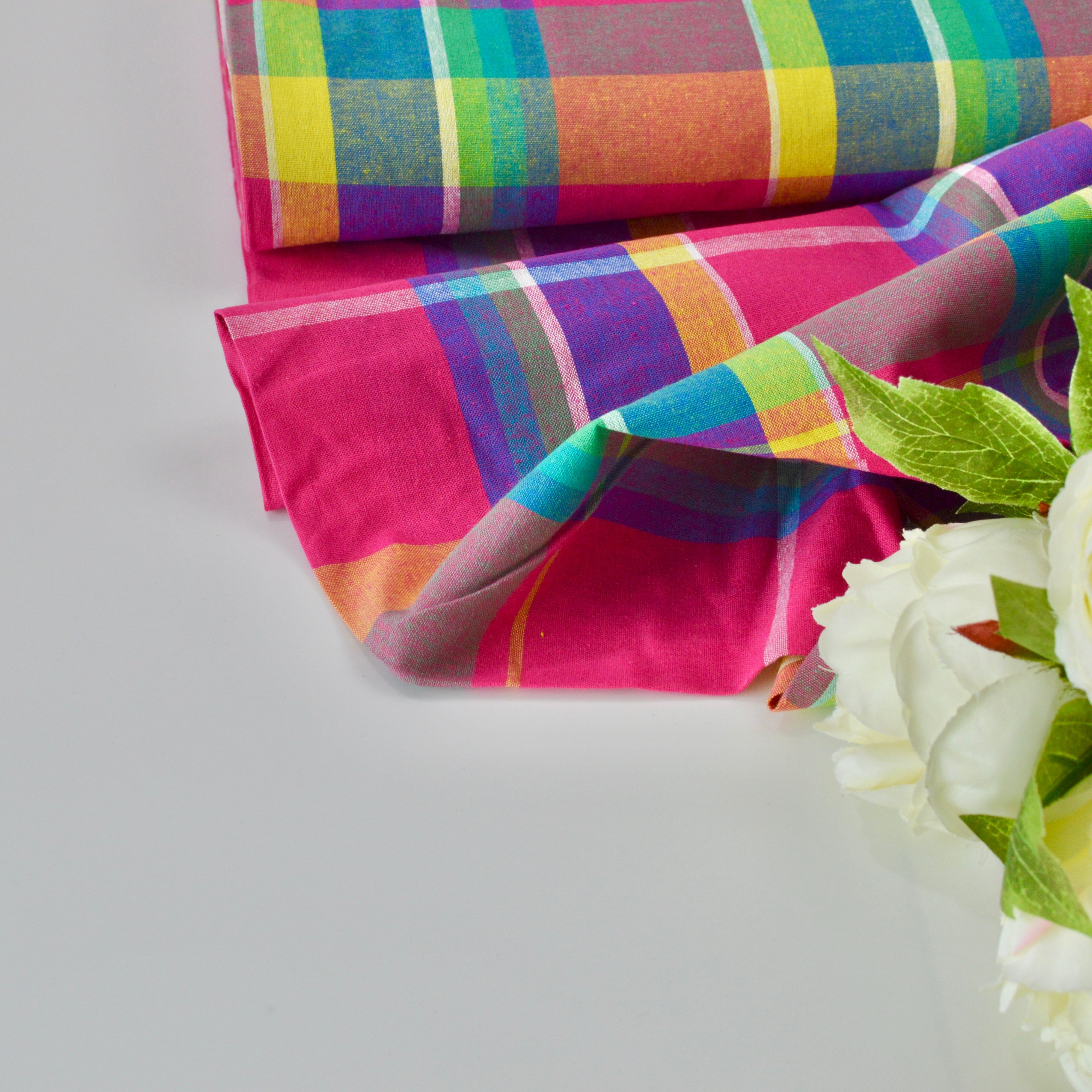 Baumwolle Webware pink türkis lila gelb bunt kariert Fabric poshpinks