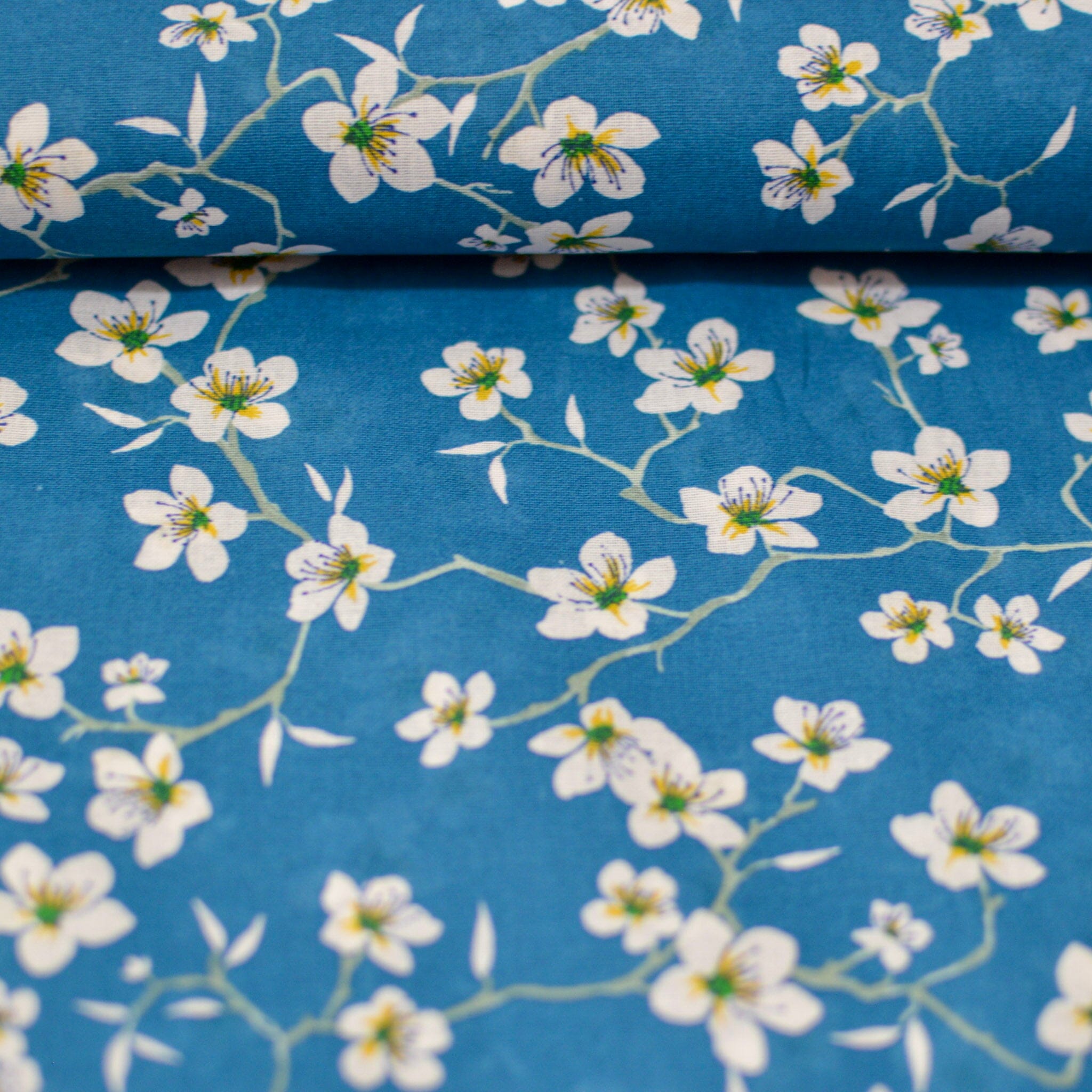 Baumwolle - Popeline - Amandix - Blumen auf blau Fabric poshpinks