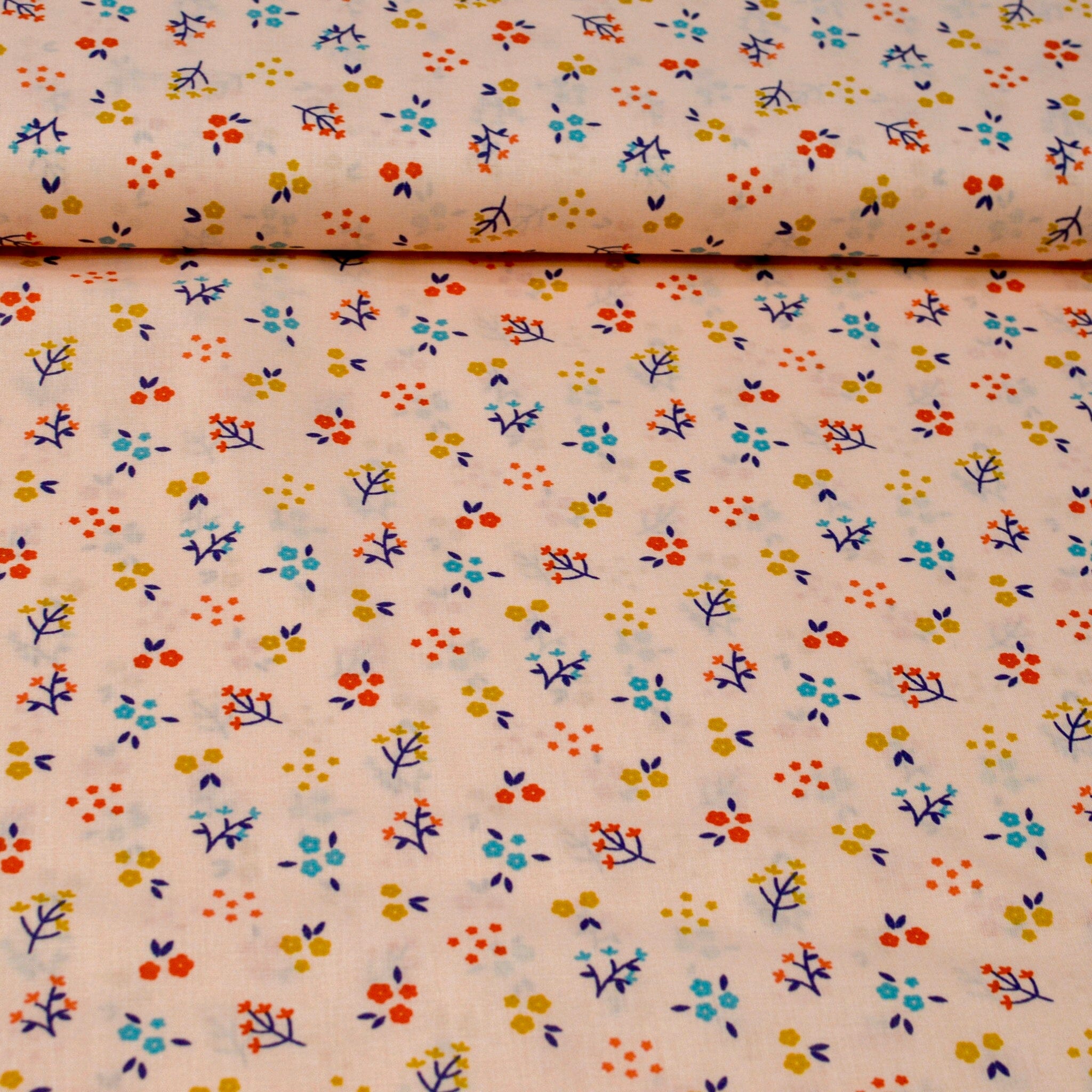 Baumwoll Popeline Flowers - Mini - peach honey cobalt Fabric poshpinks
