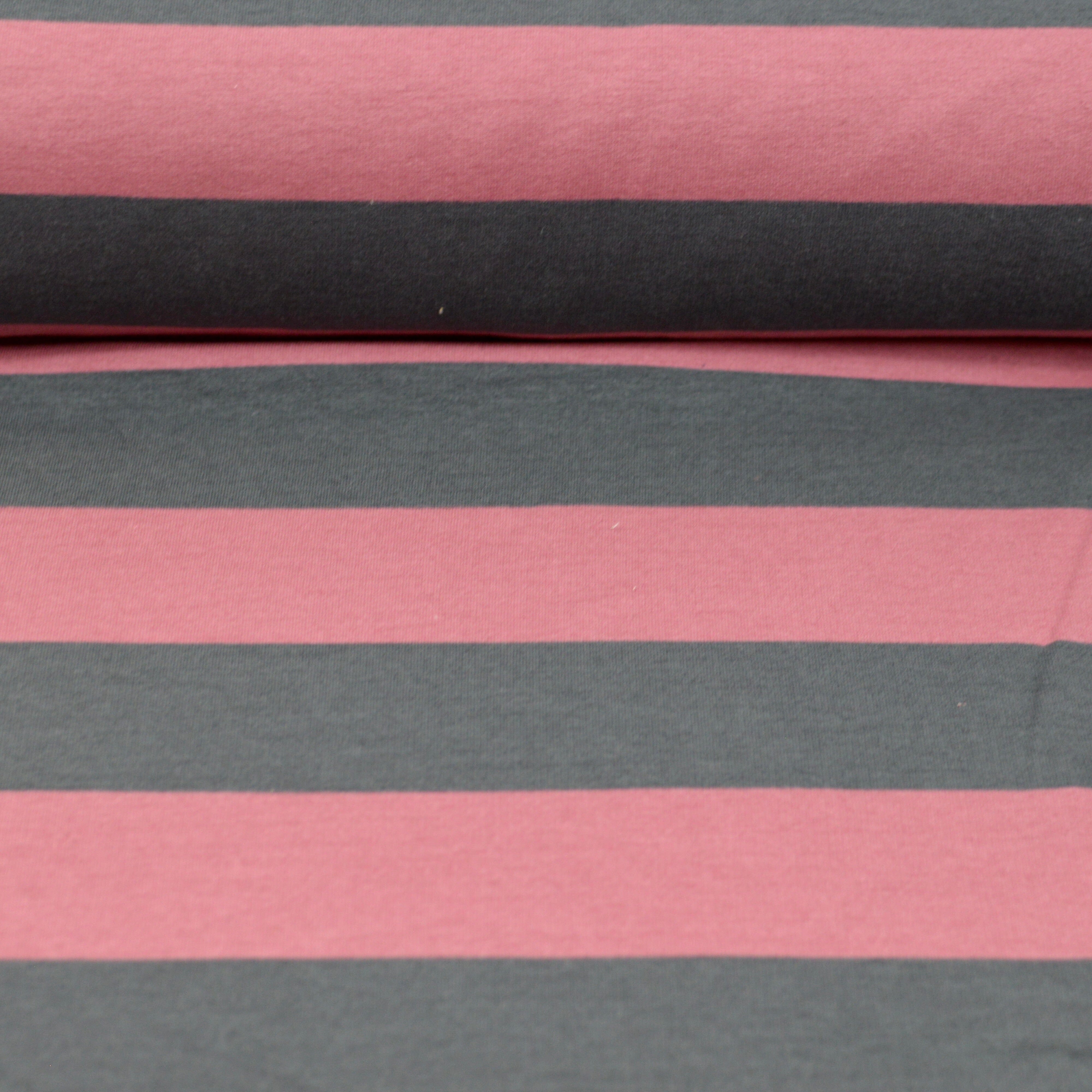 French Terry - Blockstreifen - Rosa dunkelgrau Fabric poshpinks