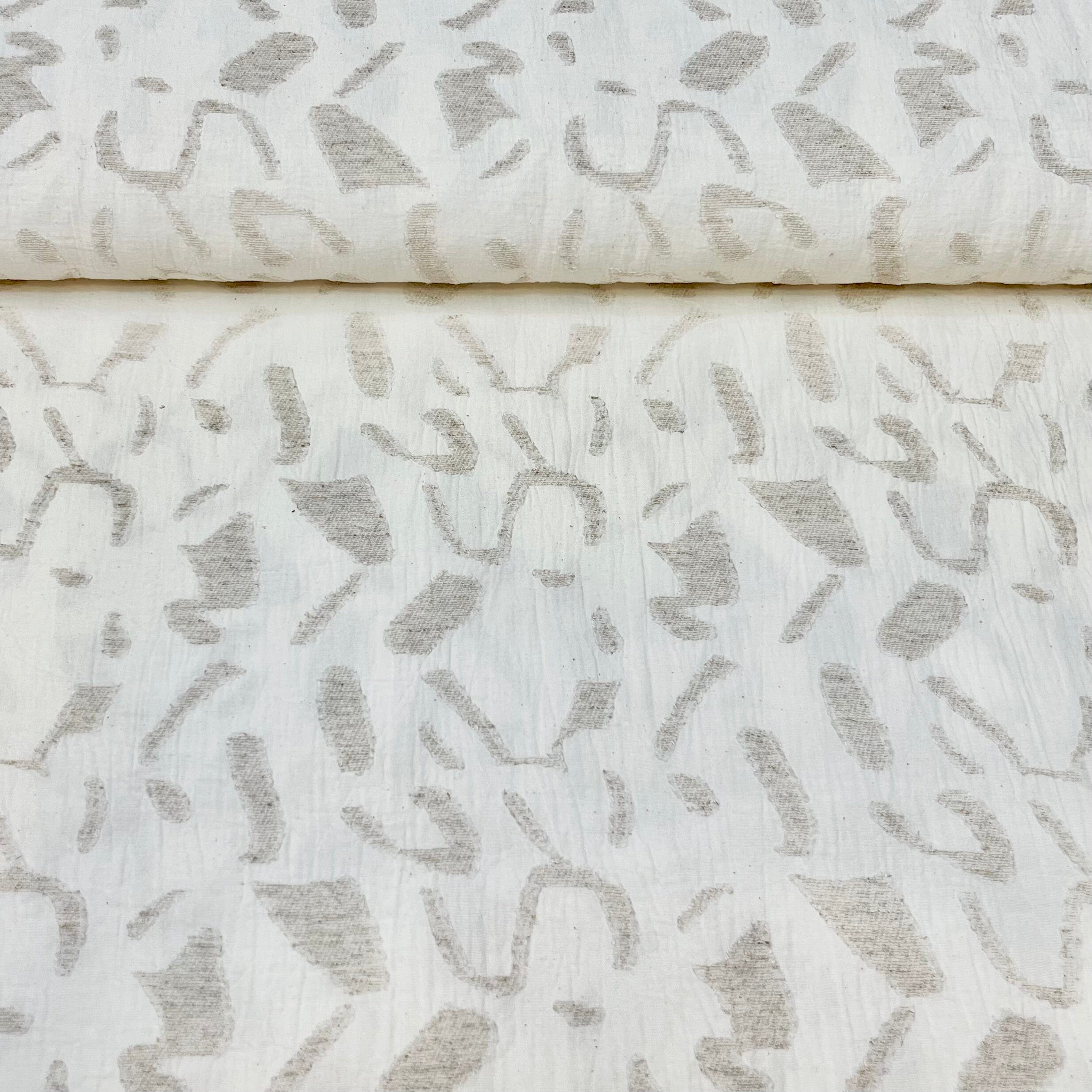Leinen - Jacquard abstrakt creme beige Fabric poshpinks