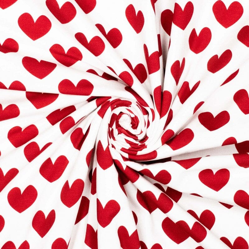 Baumwolljersey - Hearty Hearts - rot weiß Fabric poshpinks