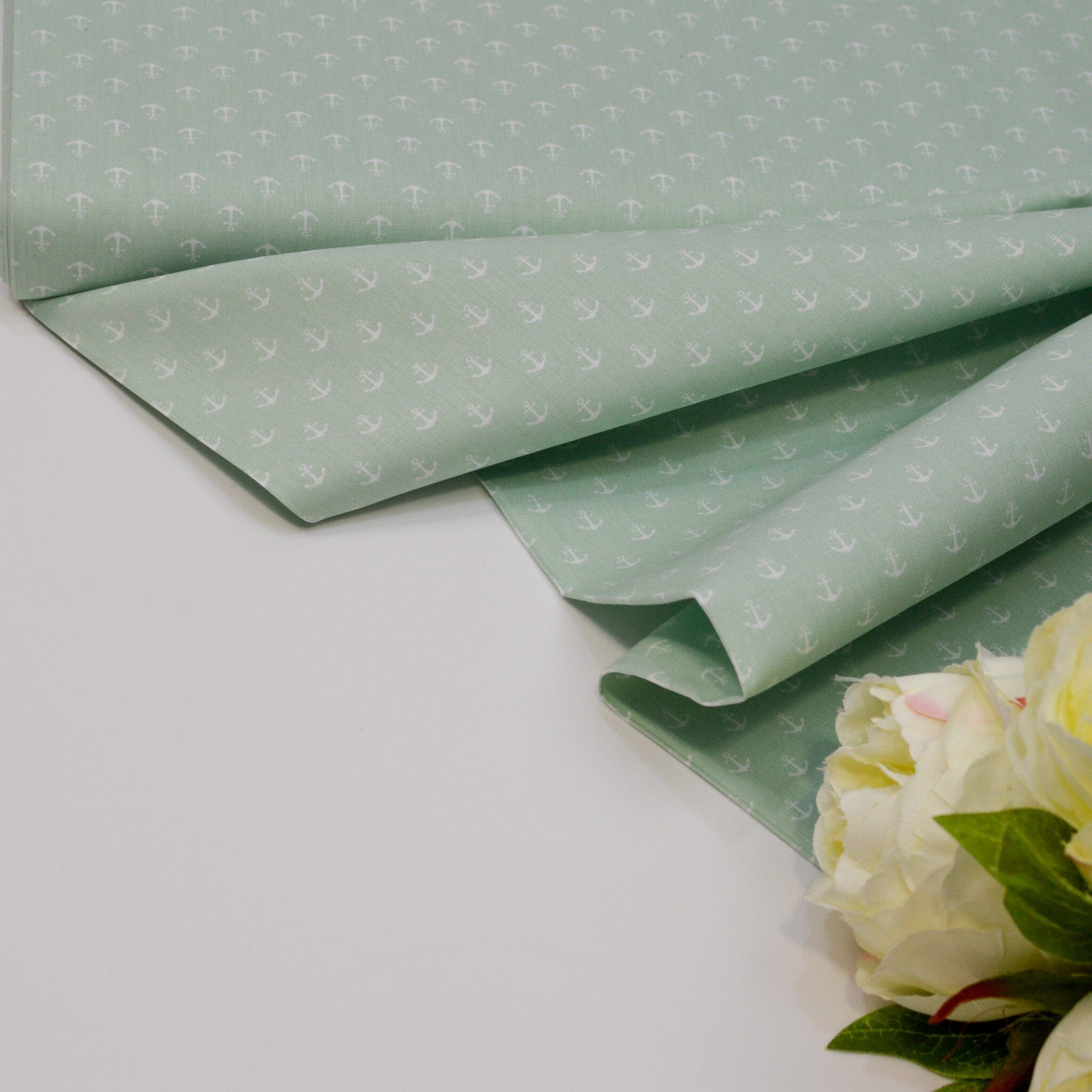 Baumwoll Popeline Anker - Mini - mint weiß Fabric poshpinks