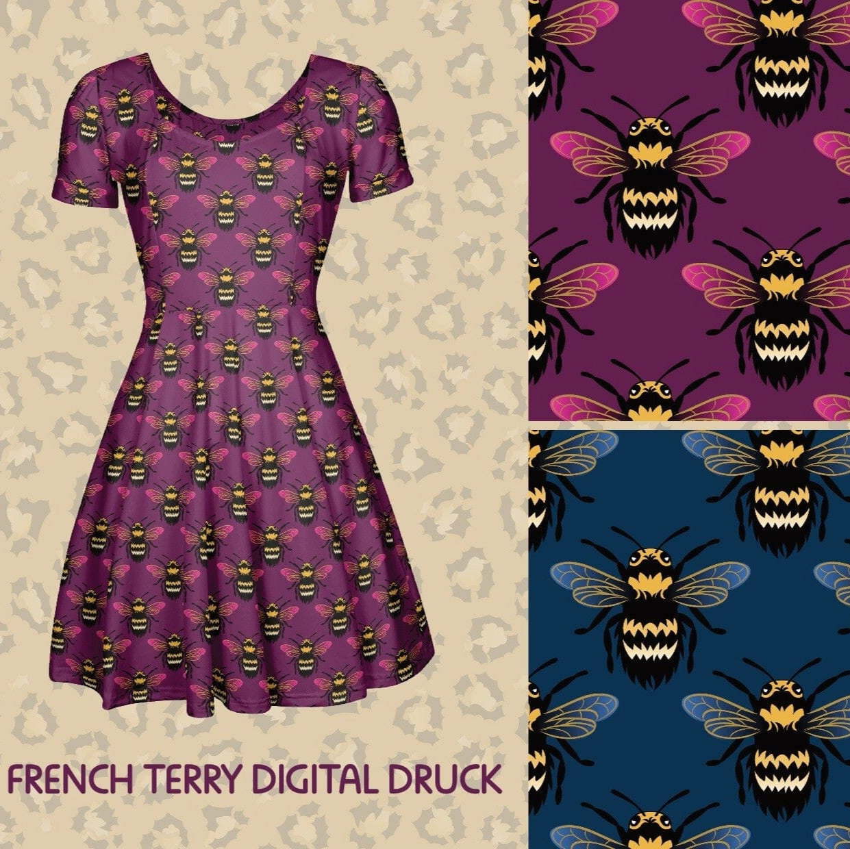 French Terry - BEE Bumblebee by Daniela Bonn - Blau Fabric poshpinks