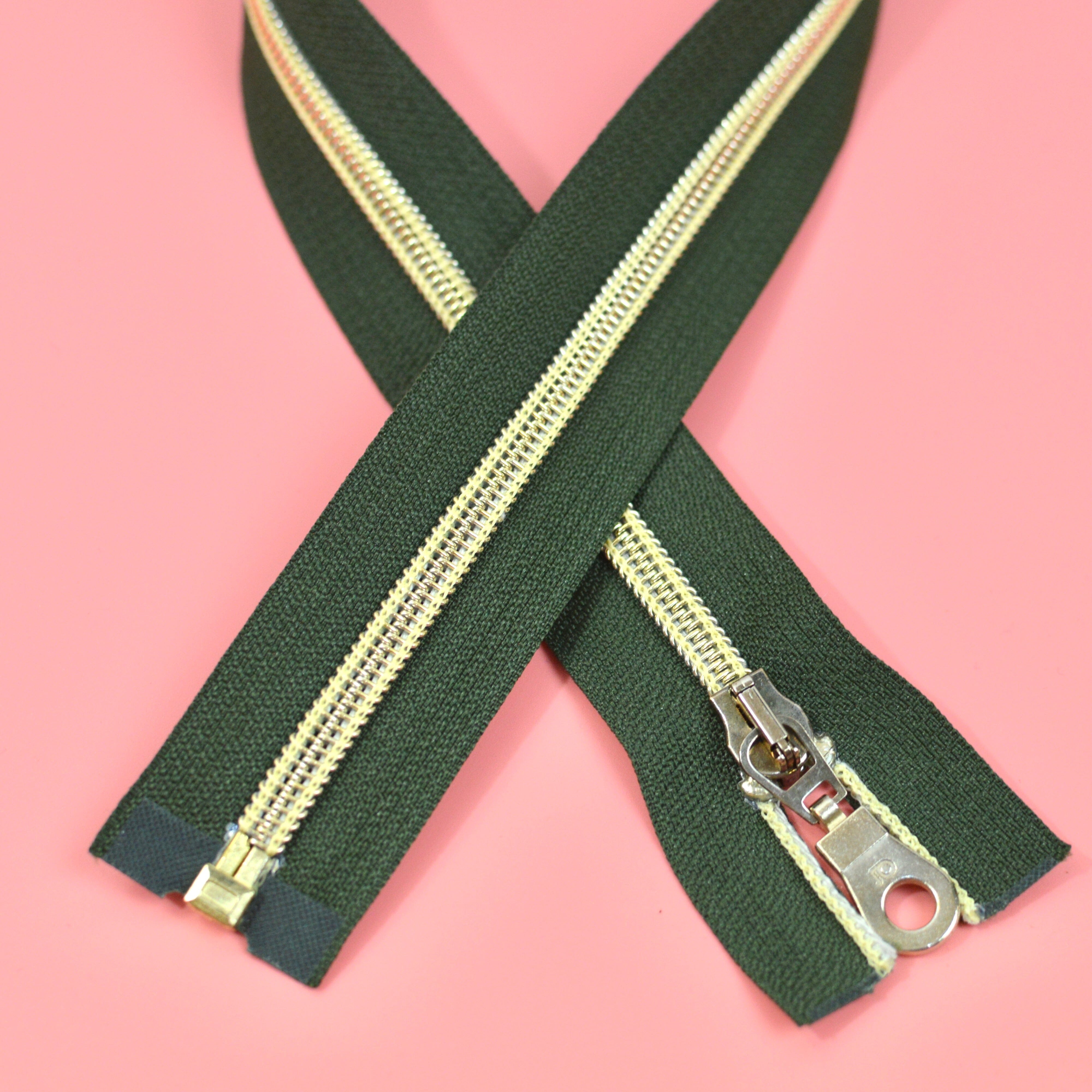 Jackenreißverschluss Kim 52 cm oliv gold Kunststoff metalloptik Paket poshpinks