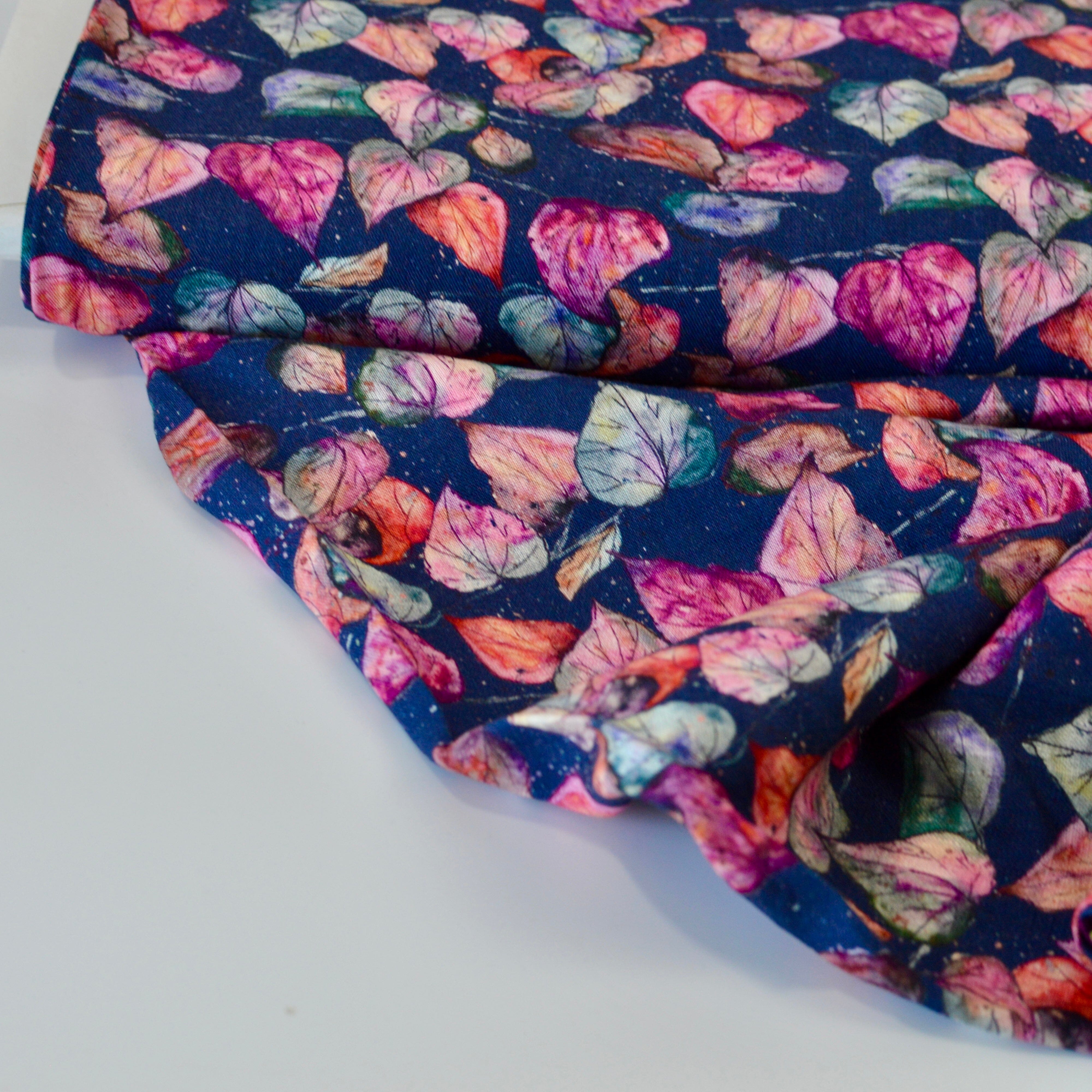 Viskose Leinen - Druck Physalis blau pink Koralle Fabric poshpinks