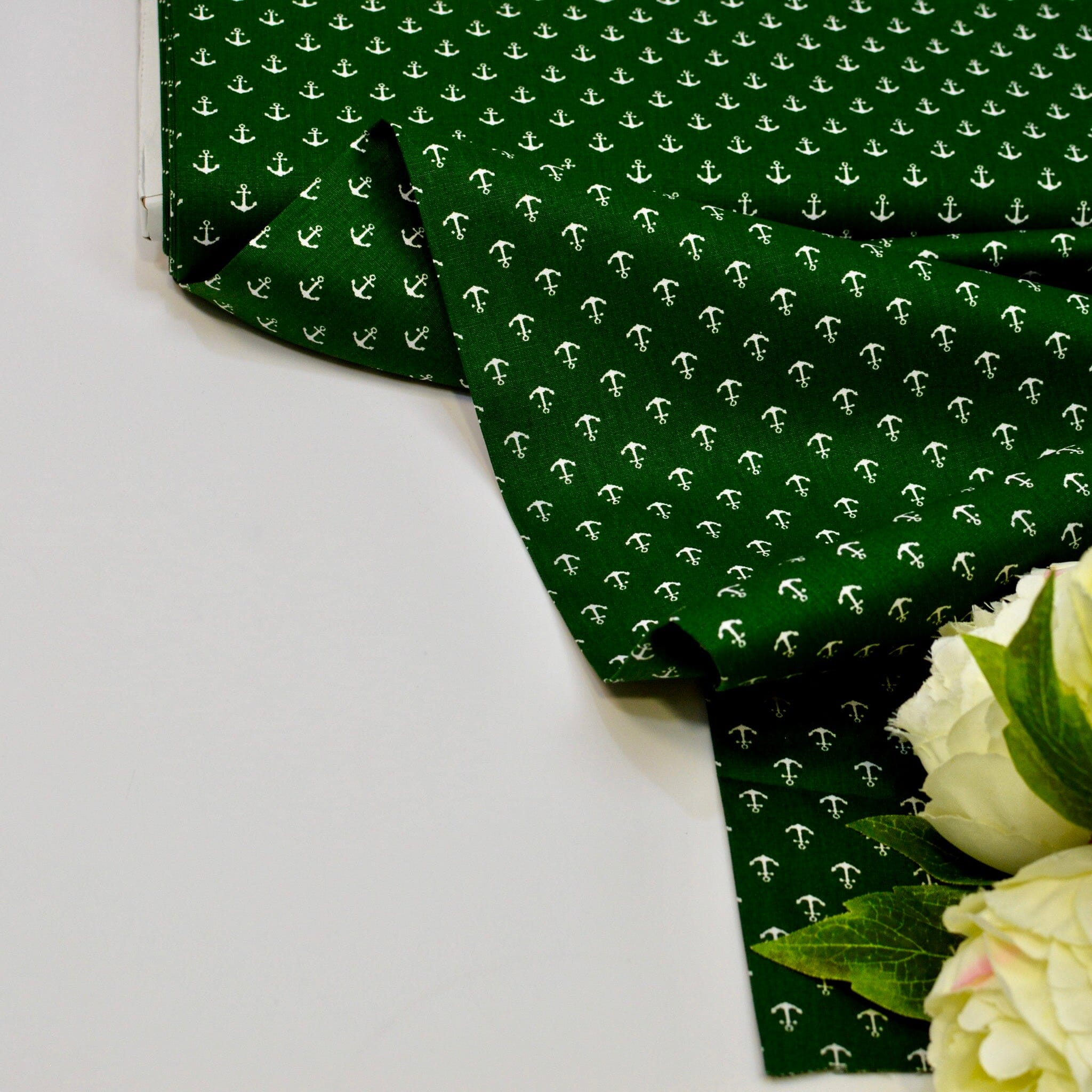 Baumwoll Popeline Anker - Mini - dunkelgrün weiß Fabric poshpinks