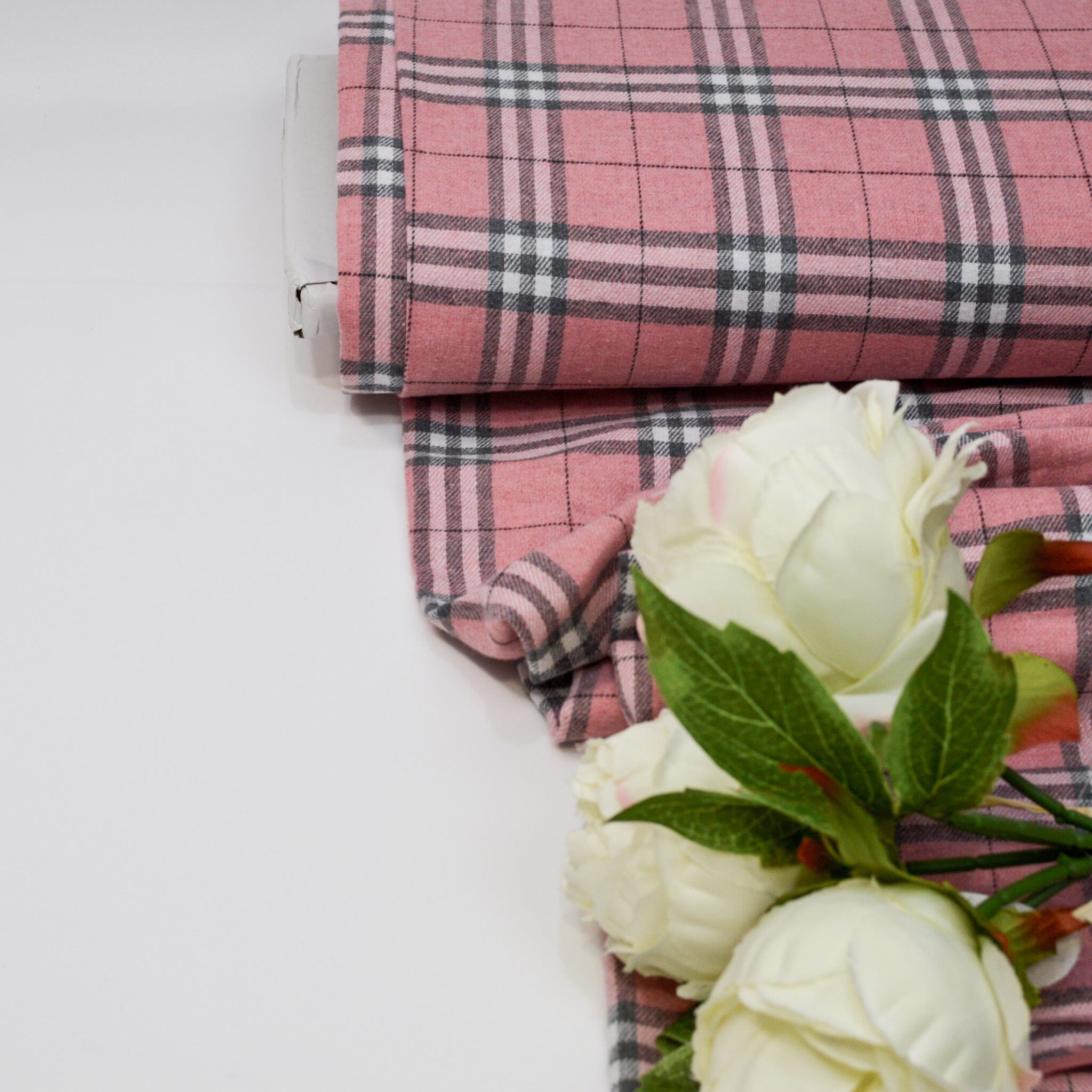Flanell Baumwollmix - Soft pink grau kariert Fabric poshpinks