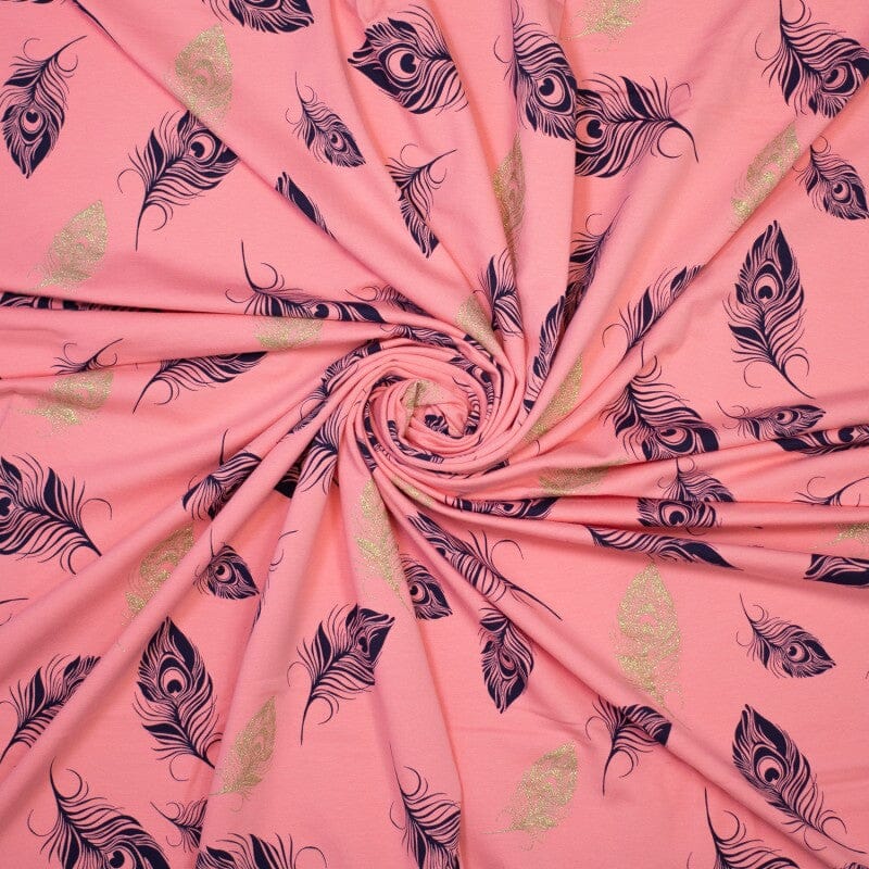 French Terry - Plume - Rosè - Feder mit Glitzer Fabric poshpinks