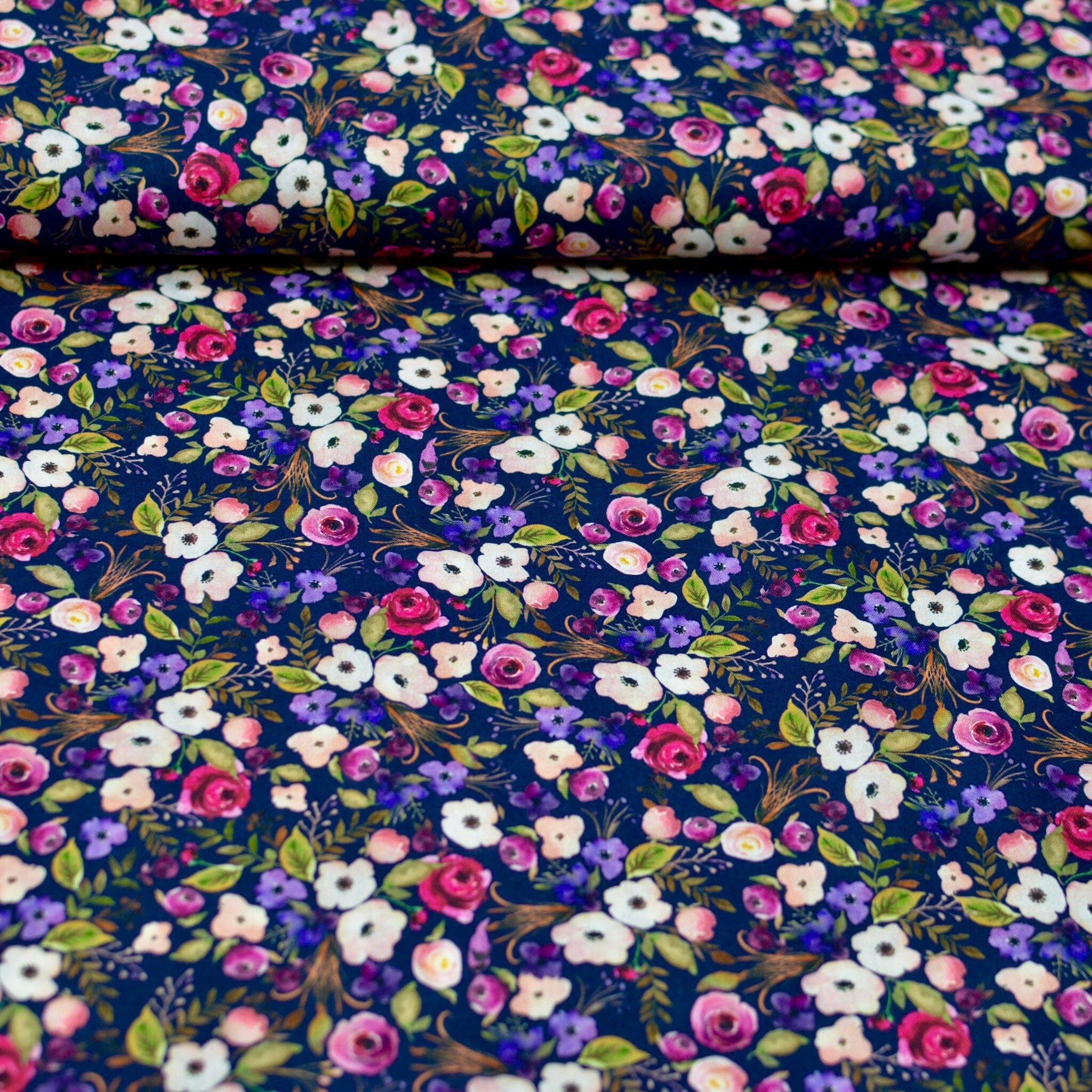 Baumwoll Popeline - Flower Meadow - dark Fabric poshpinks
