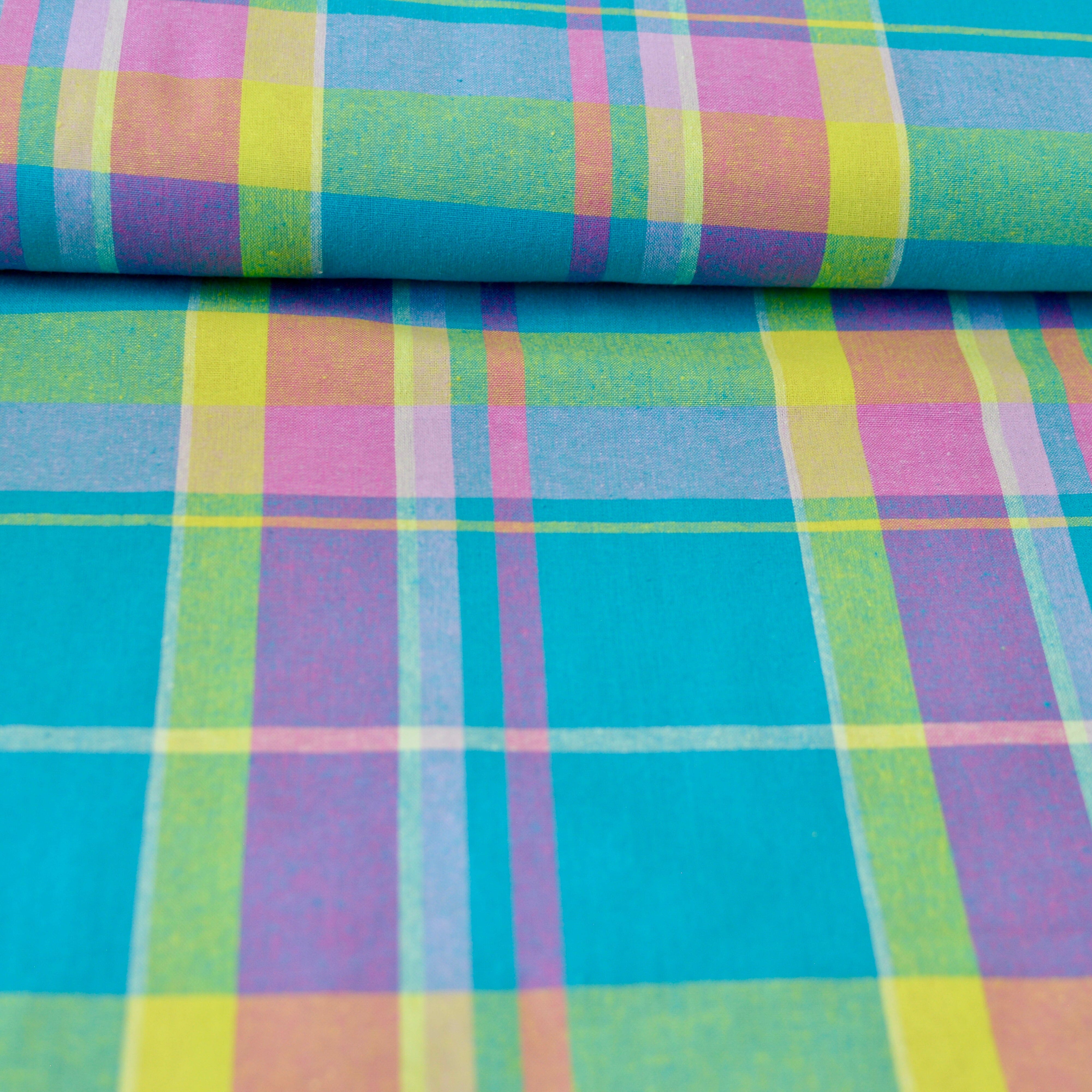 Baumwolle Webware türkis lila gelb bunt kariert Fabric poshpinks