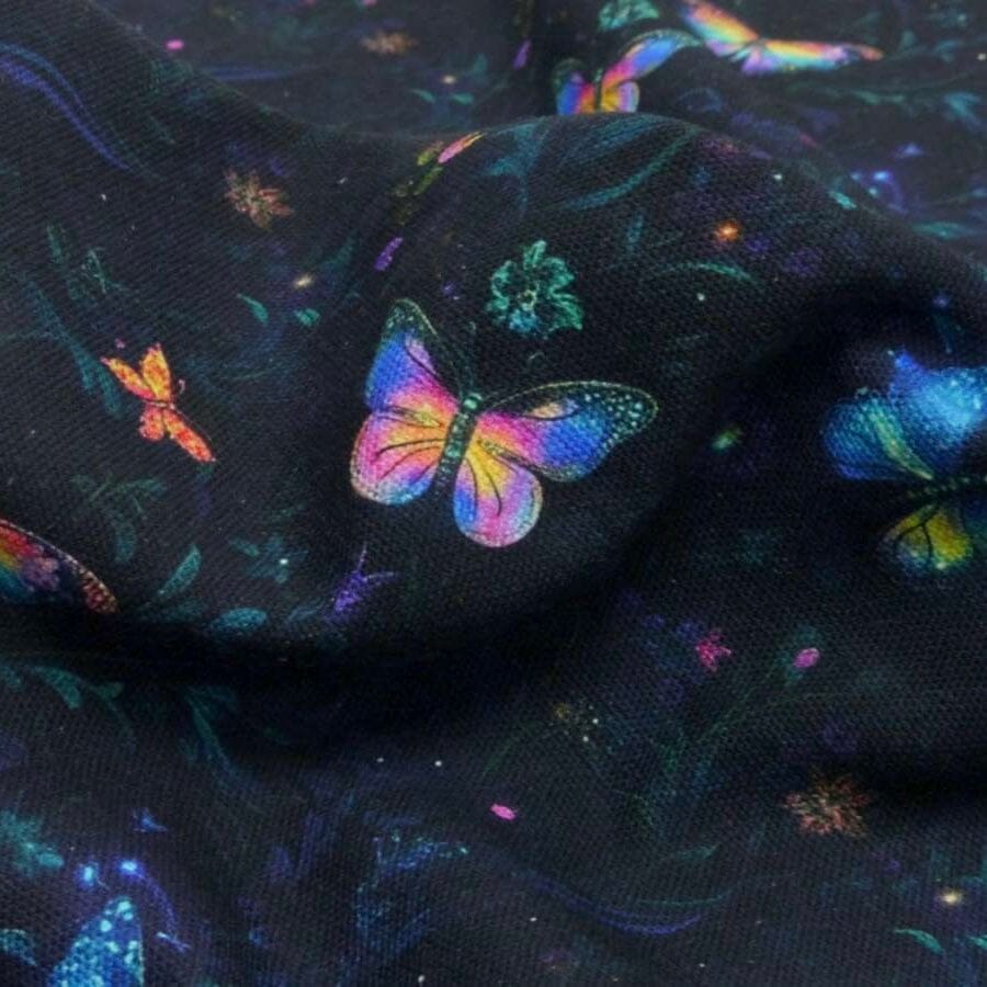 Canvas Dark Butterfly – robuster Dekostoff für Taschen & Wohnaccessoires - Schwarz pink blau