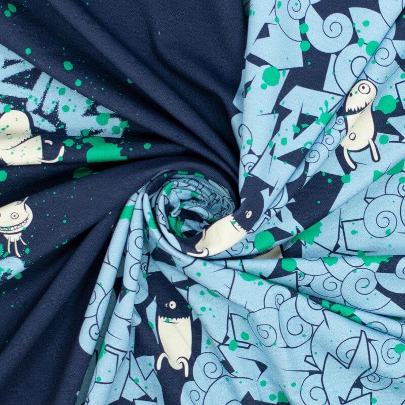 French Terry - Panel - Amazing Graffit - Blue / Navy Fabric poshpinks