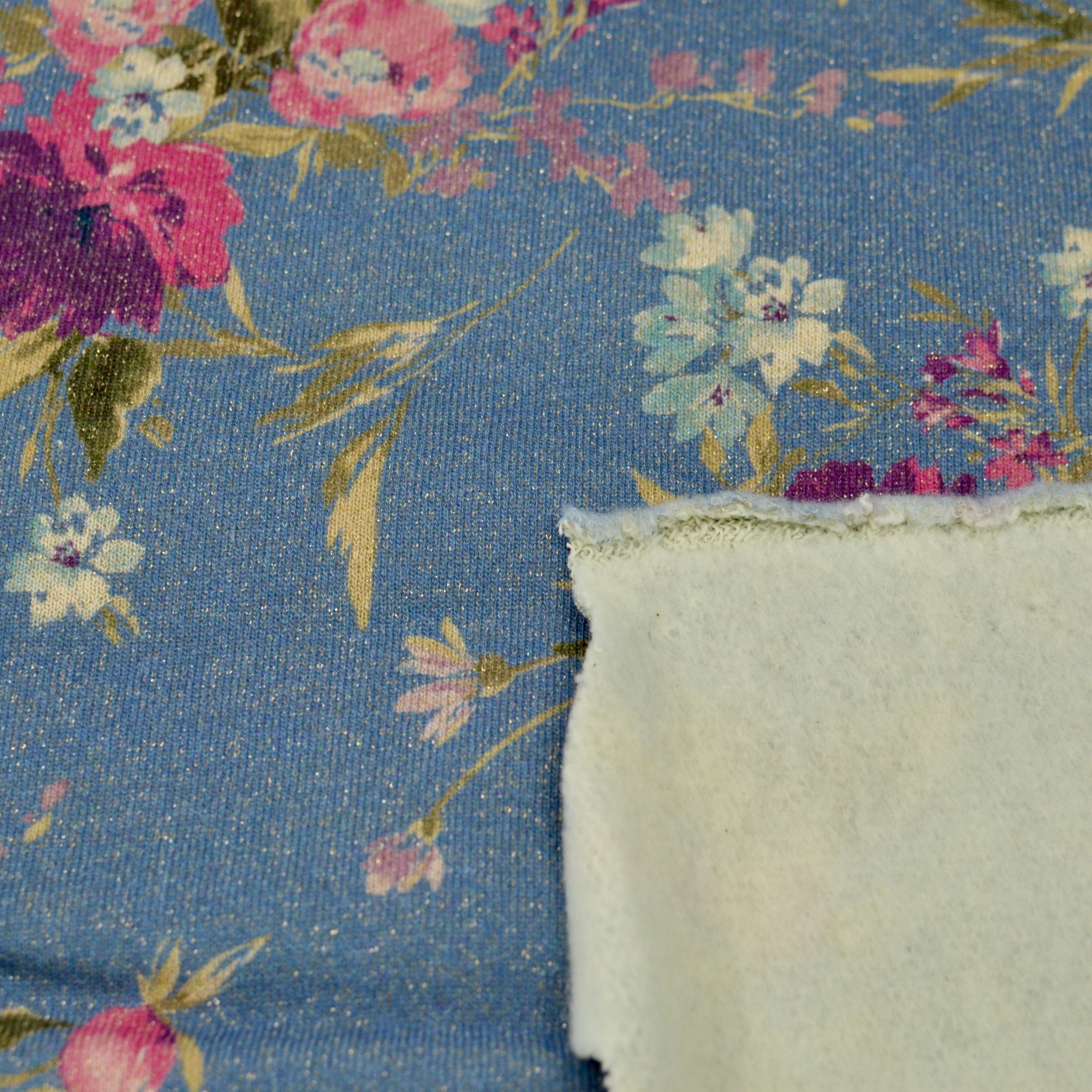 Sweat - Blumen auf blau mit Glitzer Fabric poshpinks