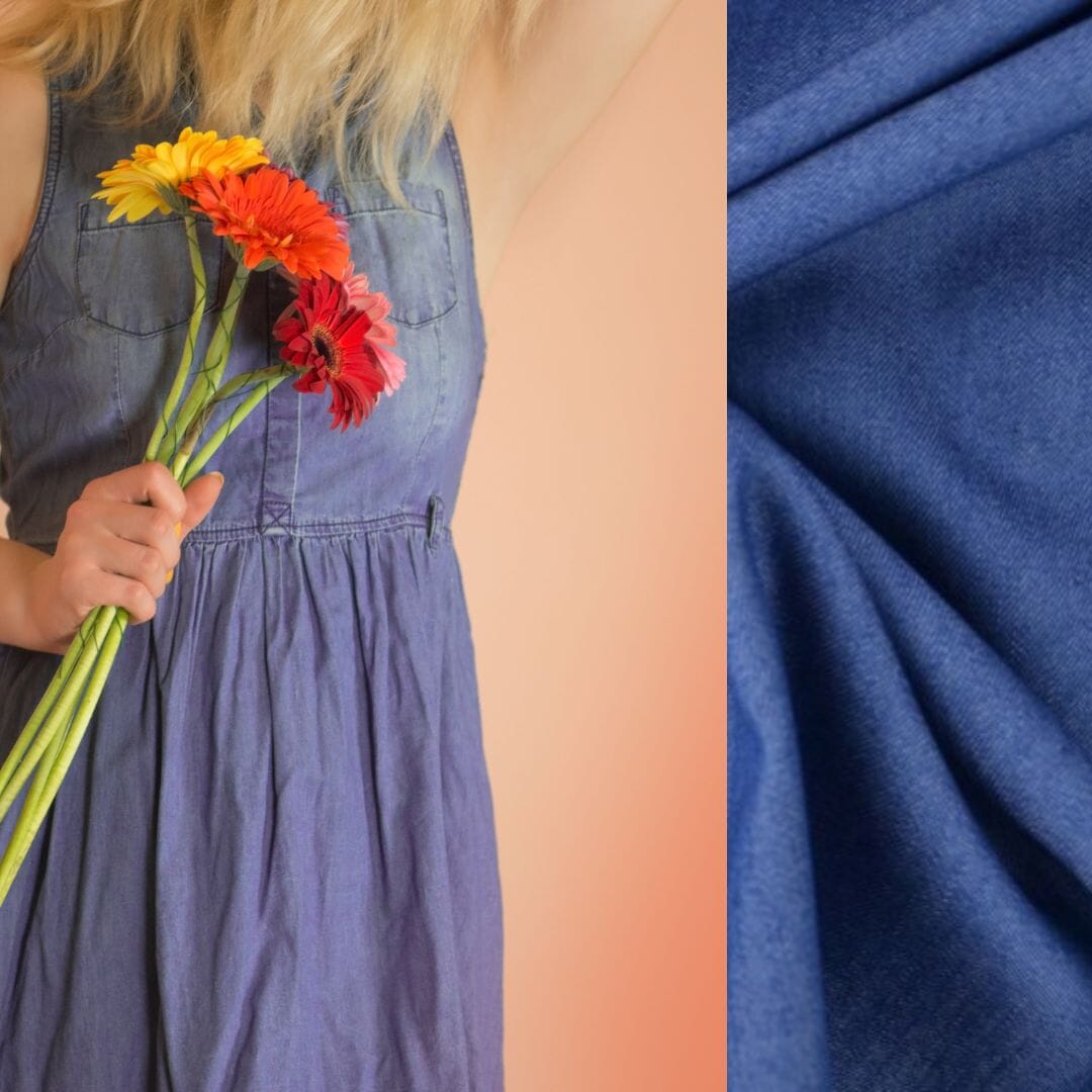 Chambray - raw jeansblau uni - Baumwollmix Webware Fabric poshpinks