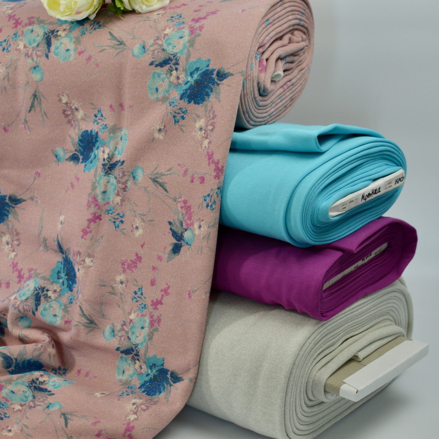Sweat - Blumen auf rosa mit Glitzer Fabric poshpinks