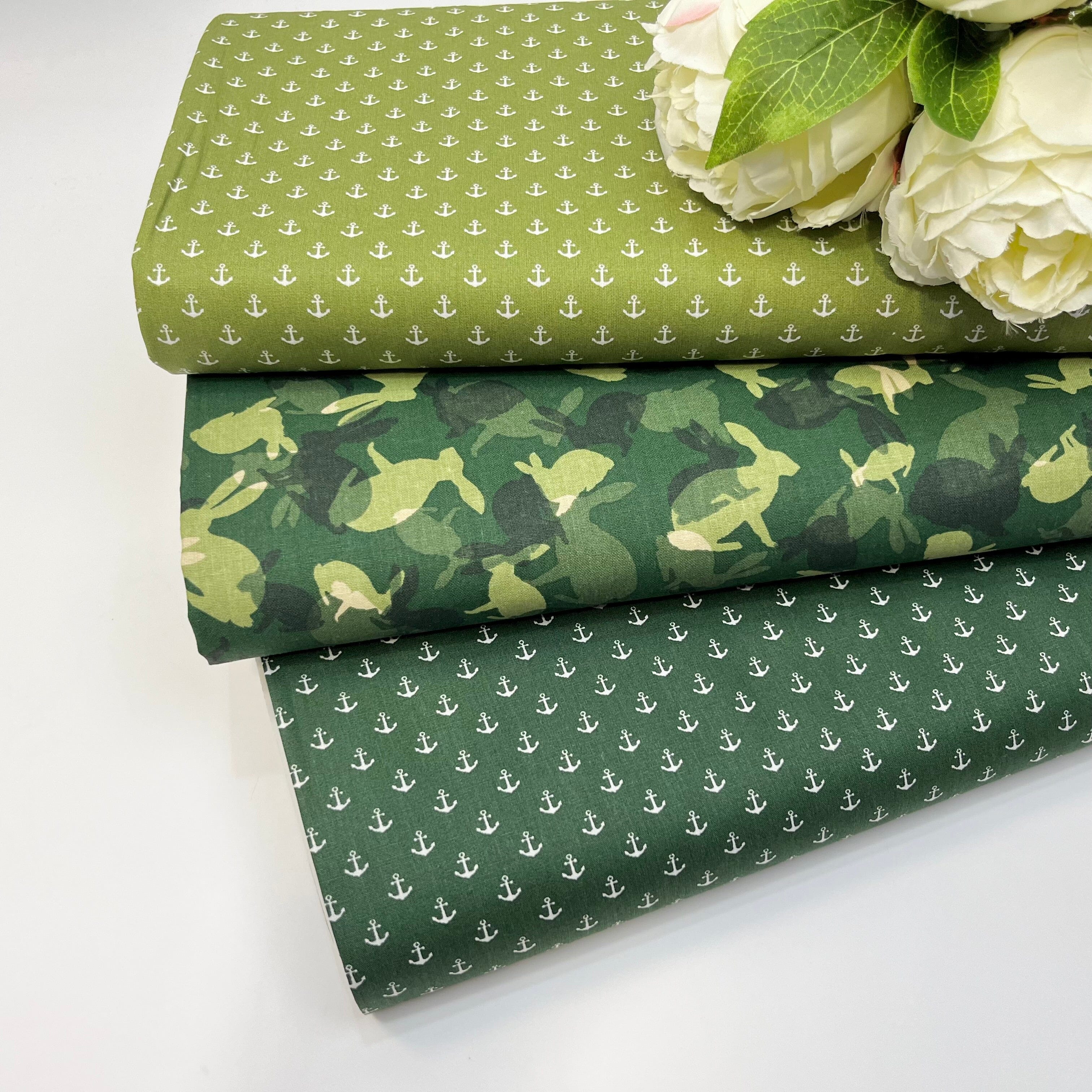 Baumwoll Popeline Anker - Mini - dunkelgrün weiß Fabric poshpinks