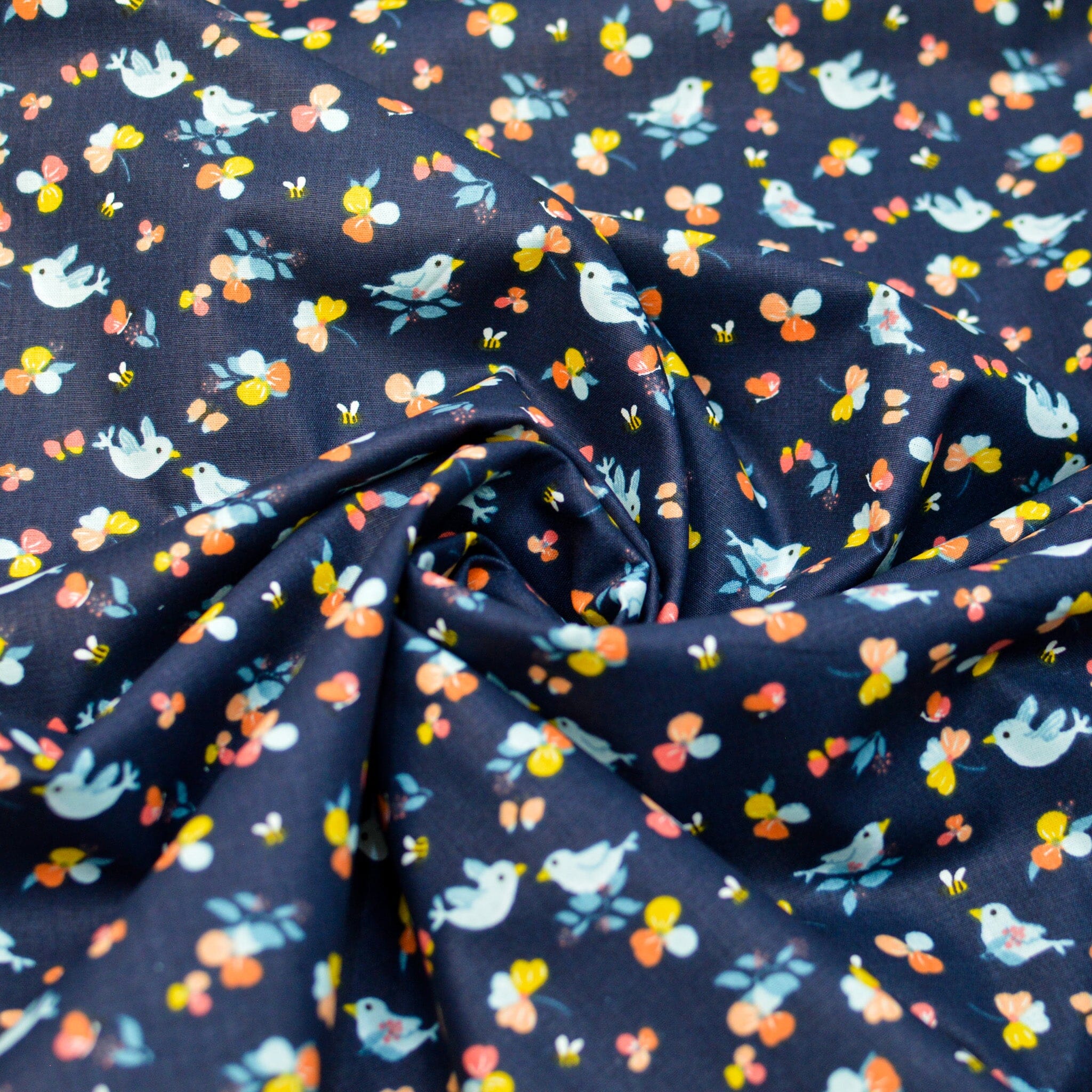 Baumwoll Popeline - Birdy - Navy Fabric poshpinks