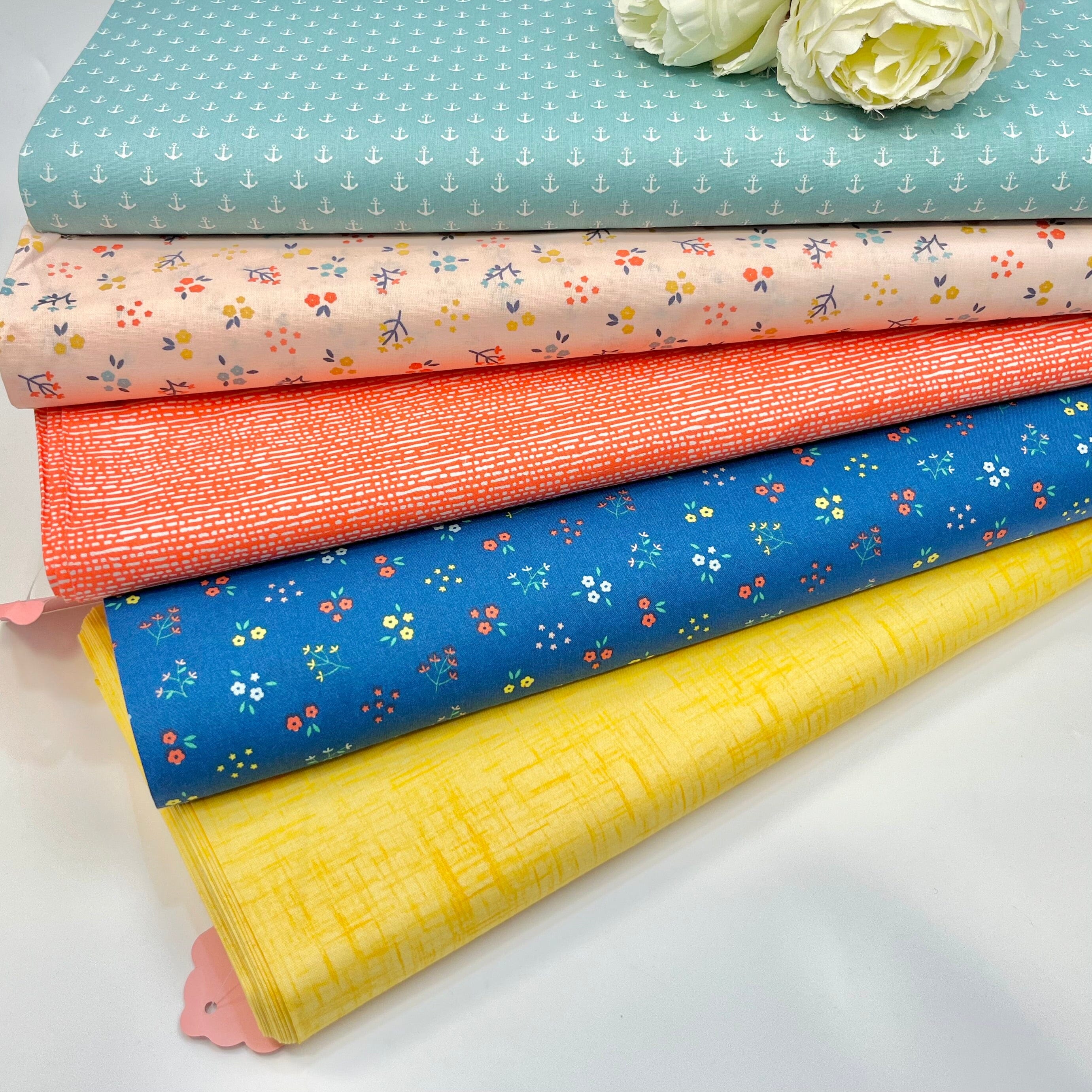 Baumwoll Popeline Flowers - Mini - peach honey cobalt Fabric poshpinks
