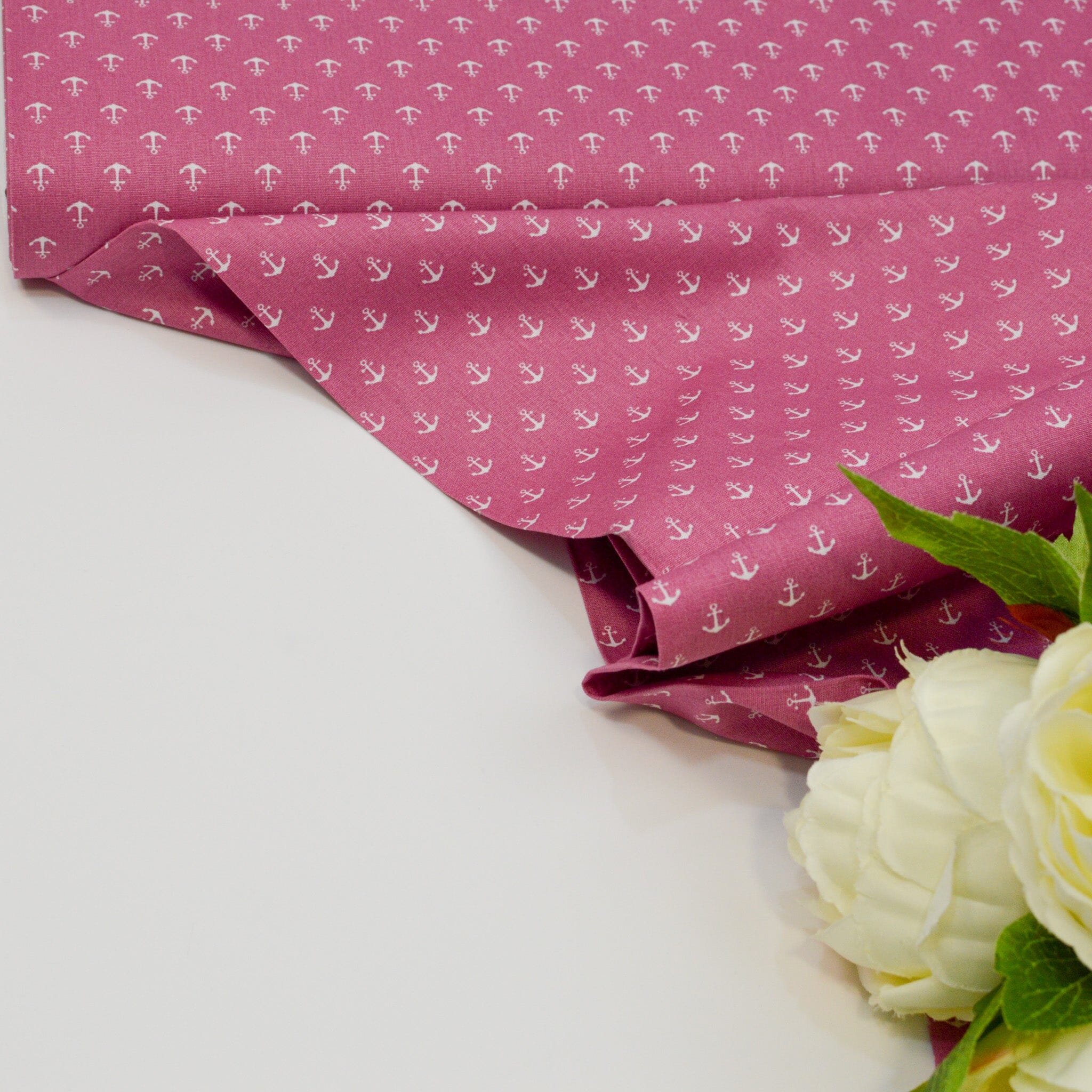 Baumwoll Popeline Anker - Mini - altrosa dunkel weiß Fabric poshpinks