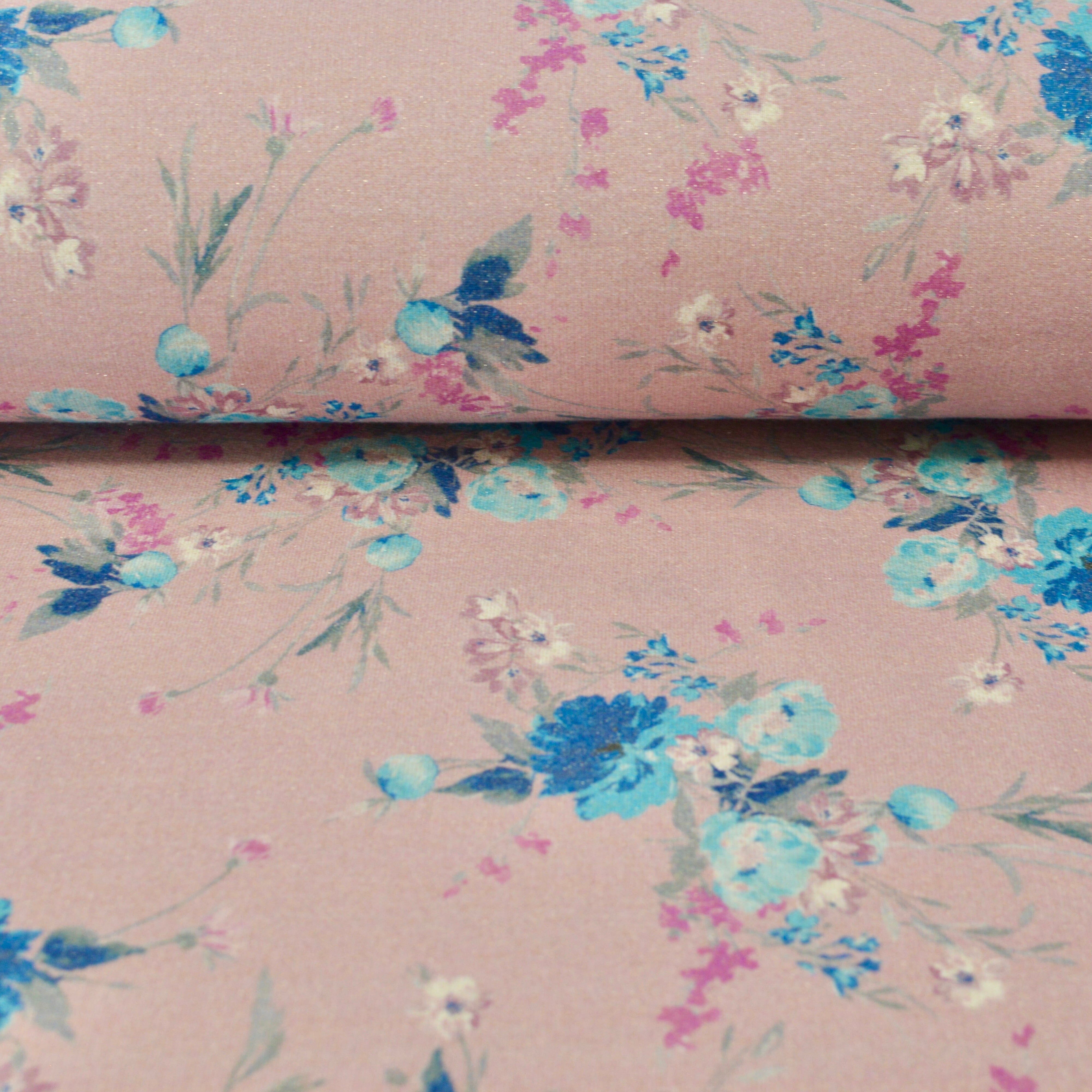 Sweat - Blumen auf rosa mit Glitzer Fabric poshpinks