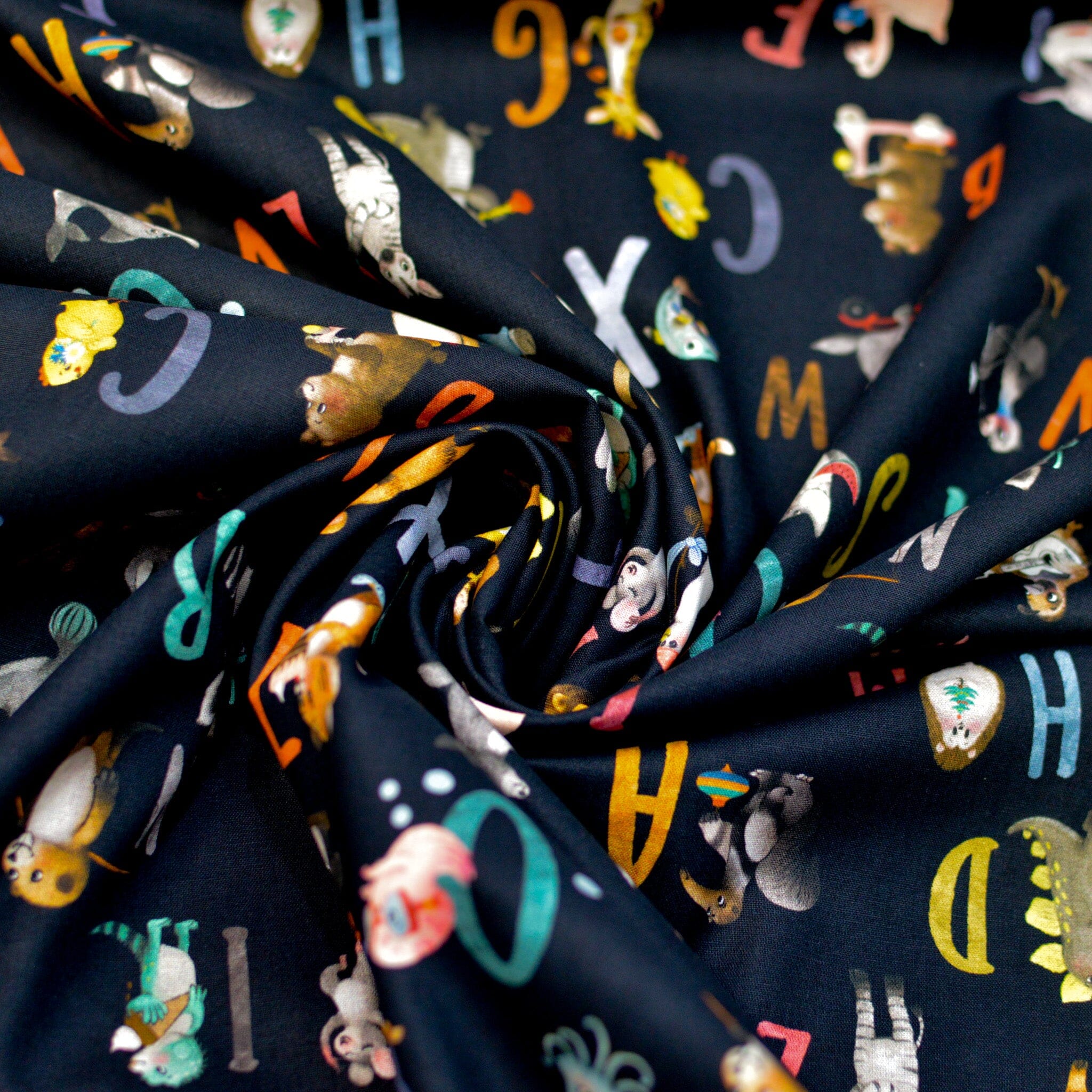 Baumwoll Popeline - ABC ZOO - Black Fabric poshpinks