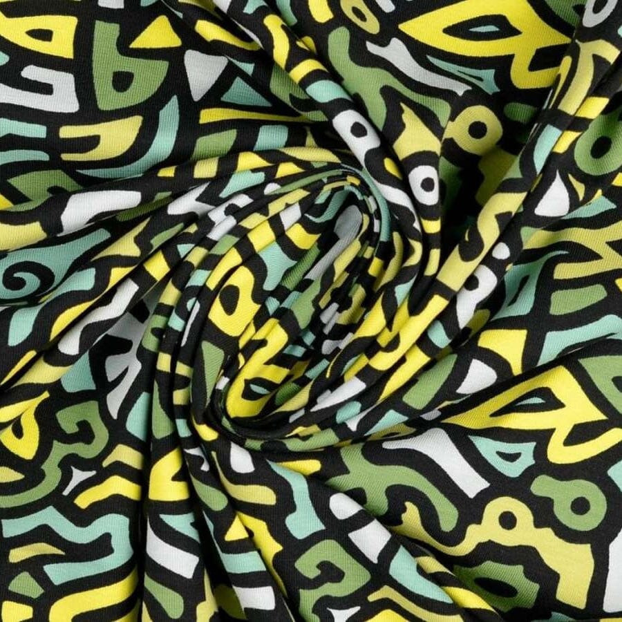 Baumwolljersey - Street Art - Limetten grün bunt Fabric poshpinks