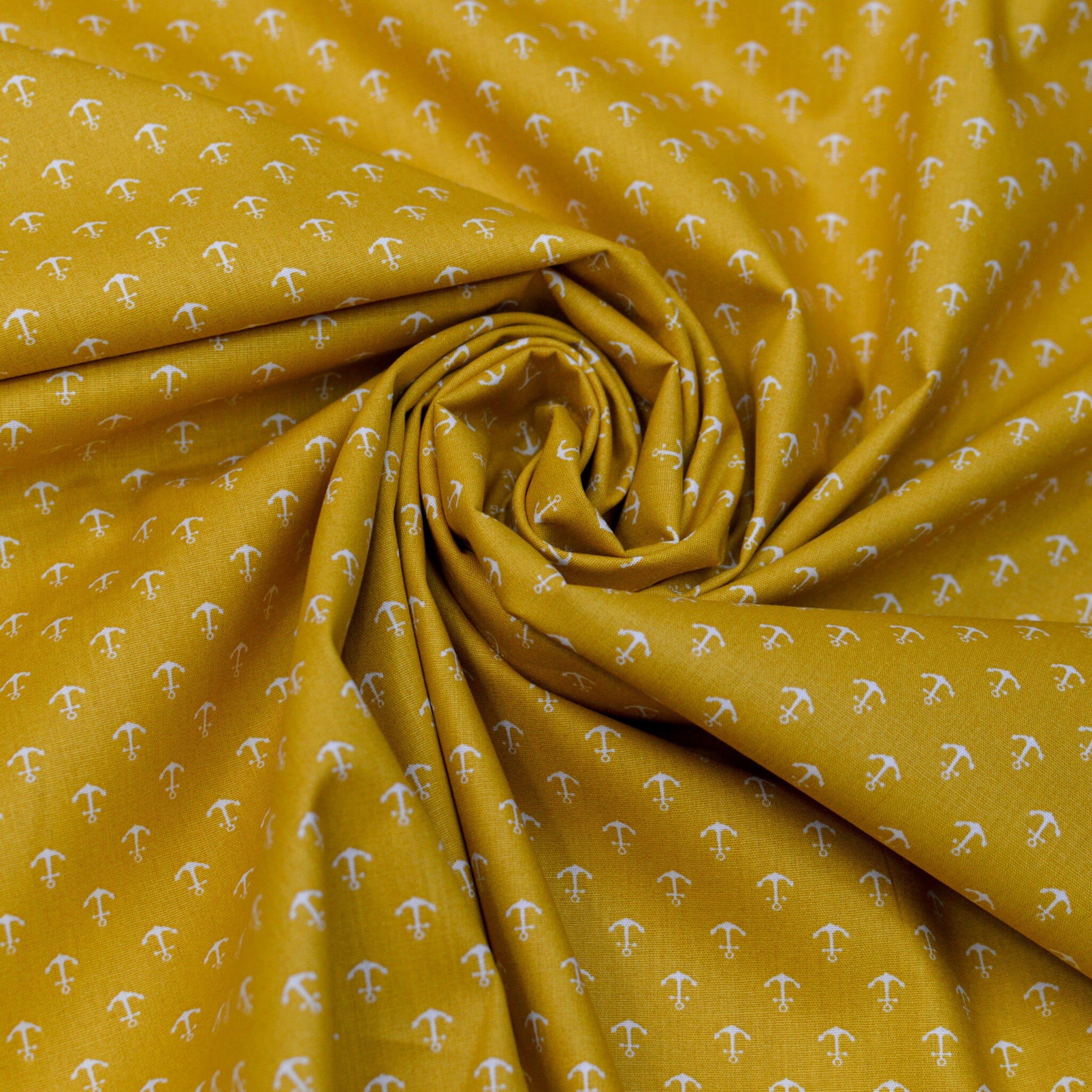 Baumwoll Popeline Anker - Mini - senf weiß Fabric poshpinks