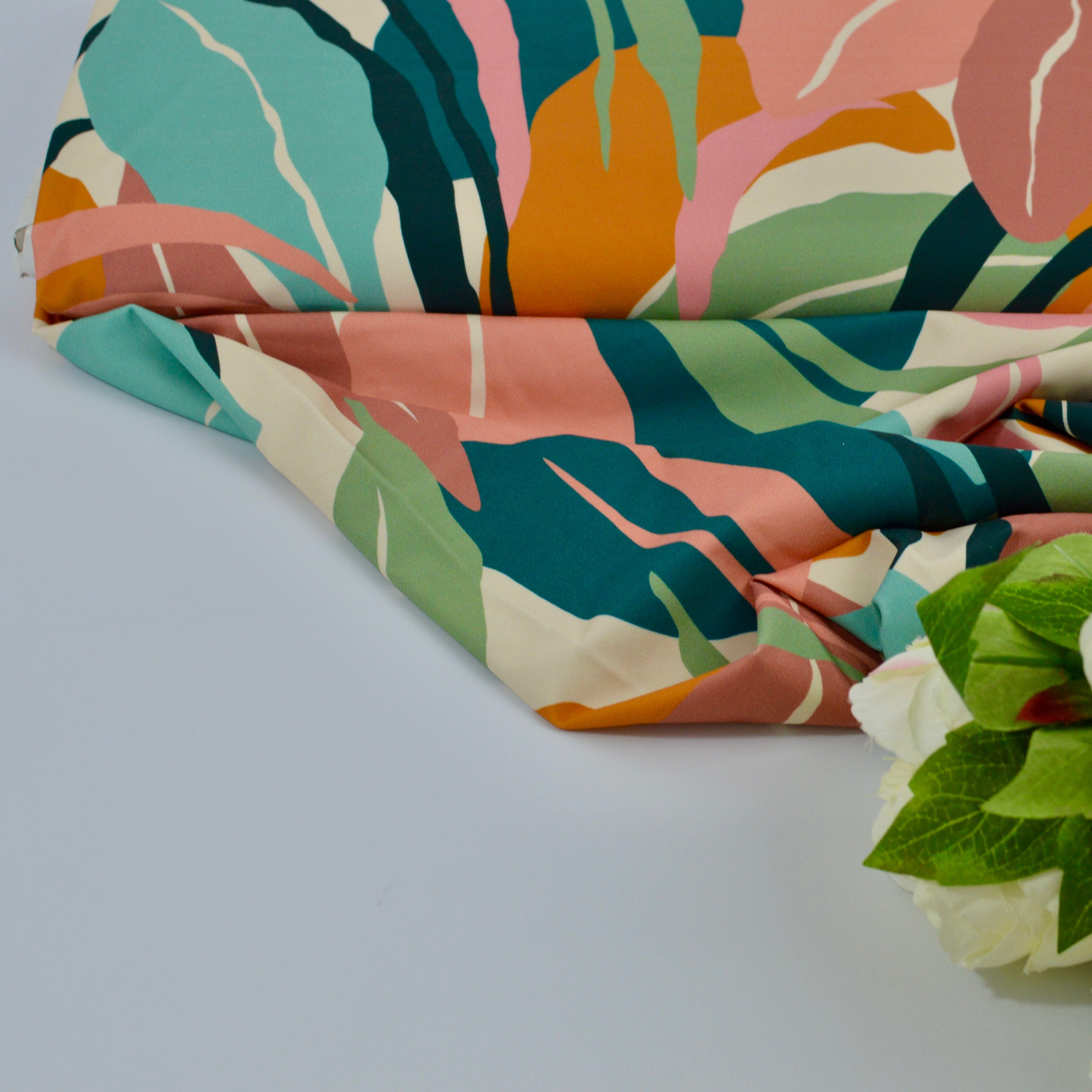 Vorbestellung Sporty - Bade-/Sportmaschenware Ambrosia Big Leaves creme Fabric poshpinks