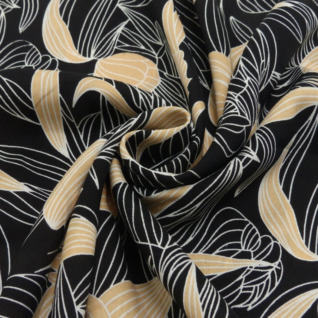 Viskose Webware- Botanical Leaves - Schwarz Fabric poshpinks
