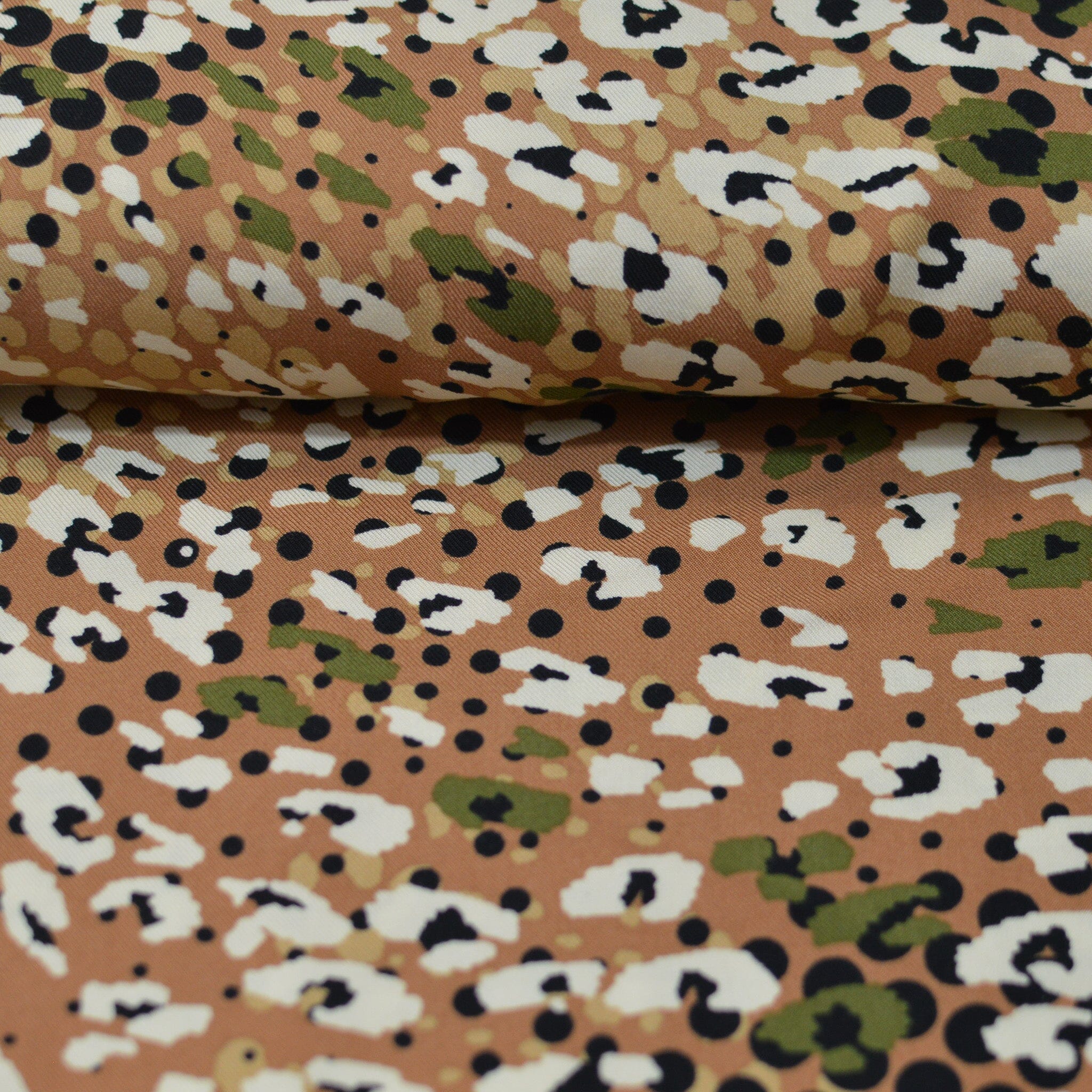 Viskose - Bordüre - Leo beige braun - dots Olivgrün Fabric poshpinks
