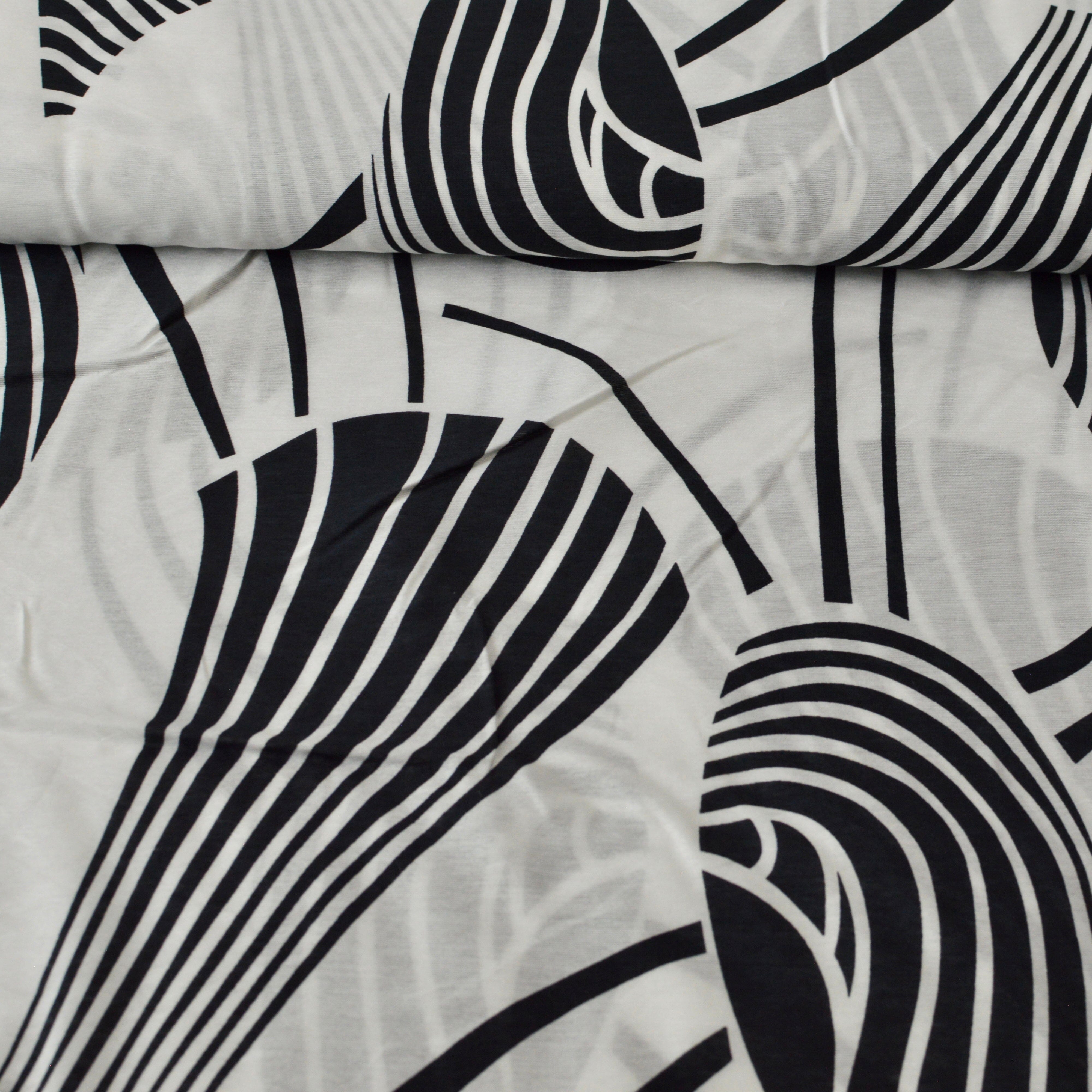 Viskose - Abstrakt weiß schwarz Fabric poshpinks