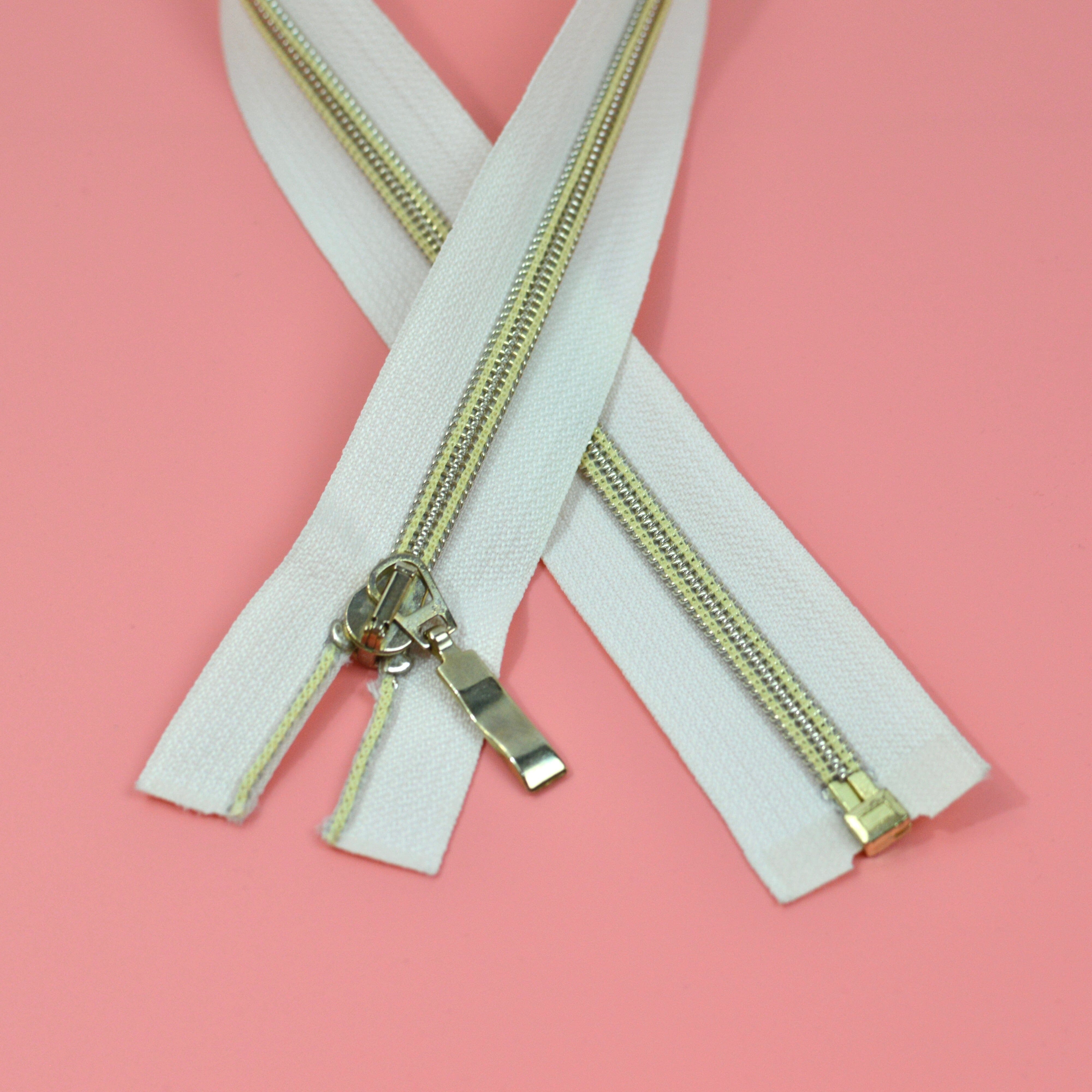 Jackenreißverschluss Kim 53 cm creme gold Kunststoff metalloptik Paket poshpinks