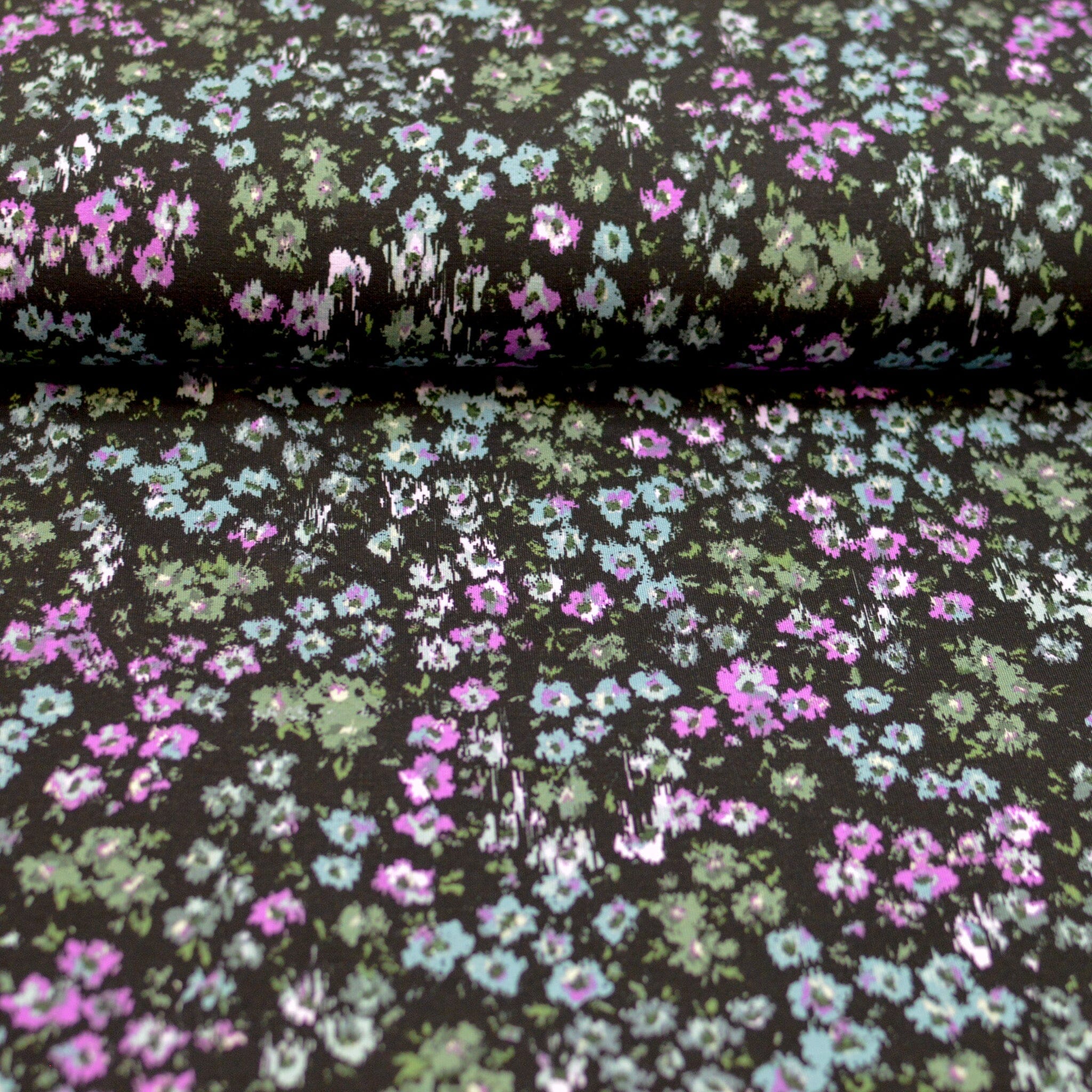 Viskose Jersey - Blümchen grün blau lila Fabric poshpinks