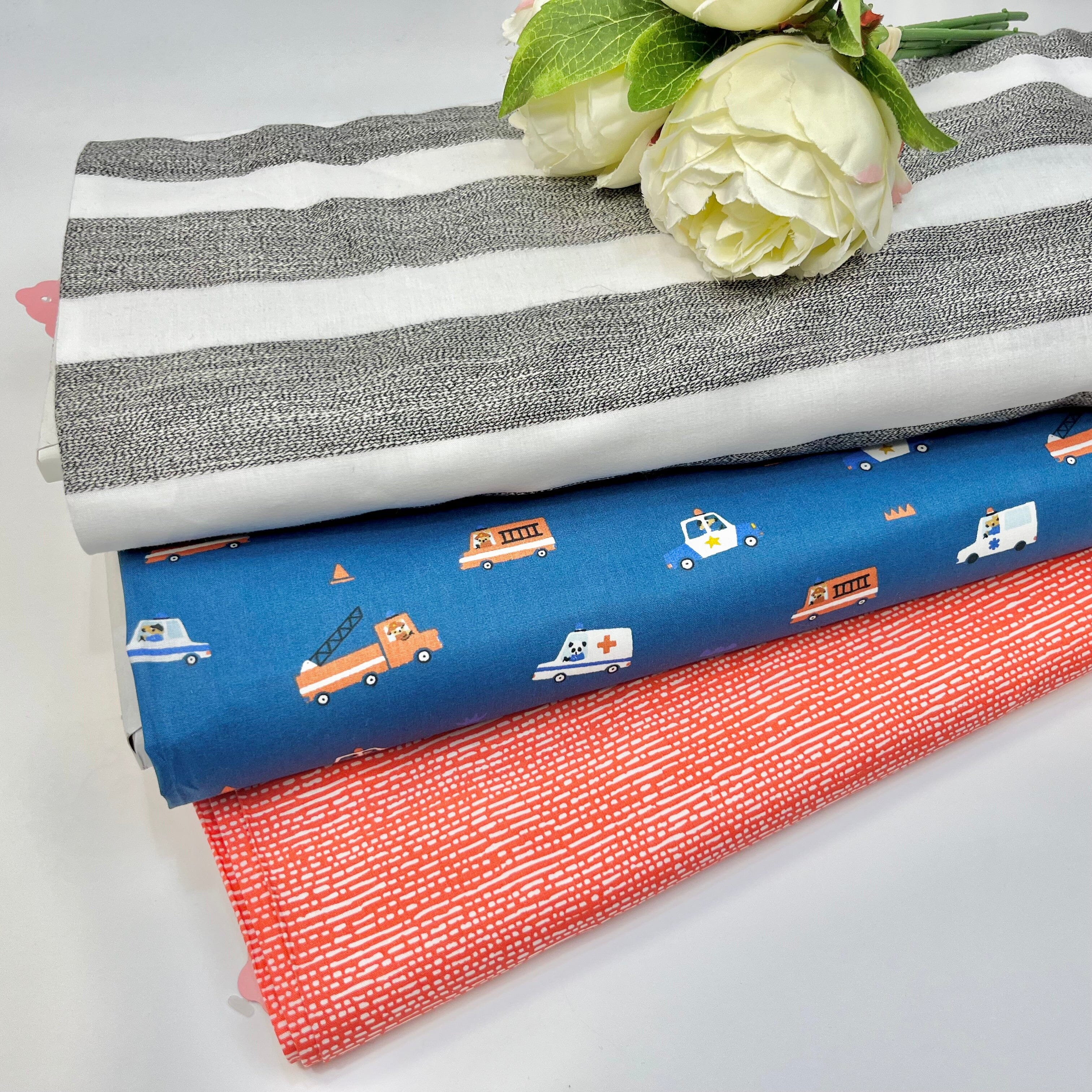 Baumwoll Popeline Flowers - Firefighter Cars - cobalt orange Fabric poshpinks