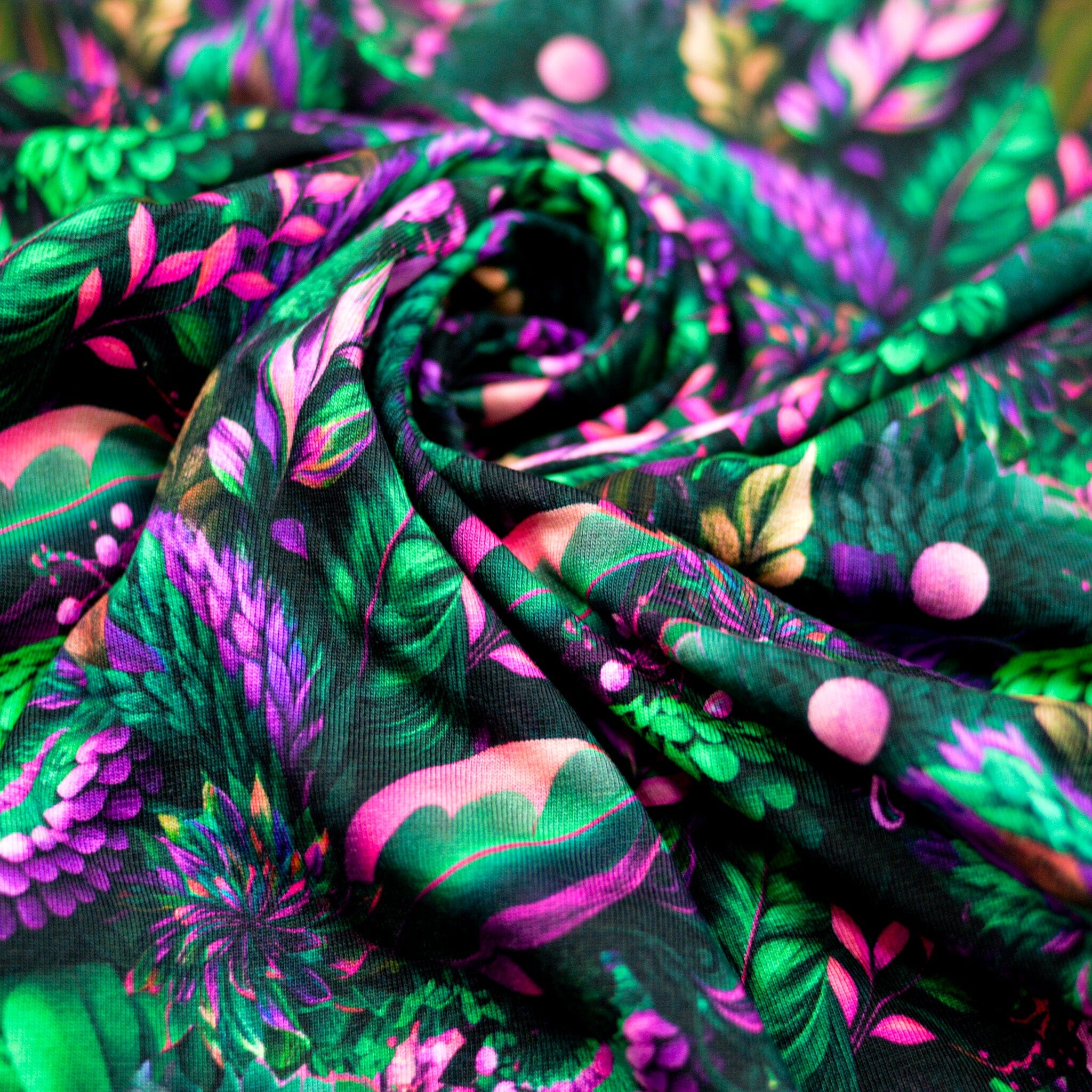 Baumwolljersey - Tropical Life - Green Lagune Fabric poshpinks