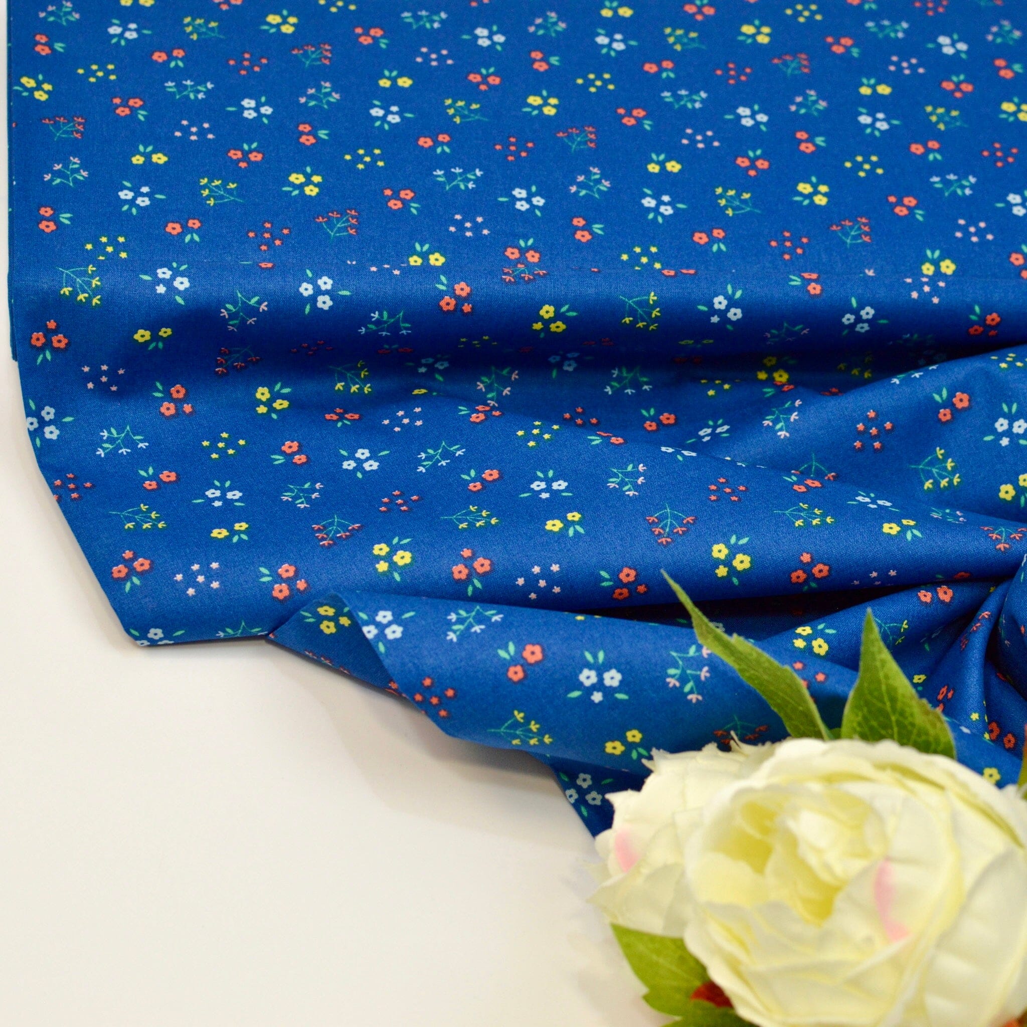 Baumwoll Popeline Flowers - Mini - cobalt peach honey Fabric poshpinks