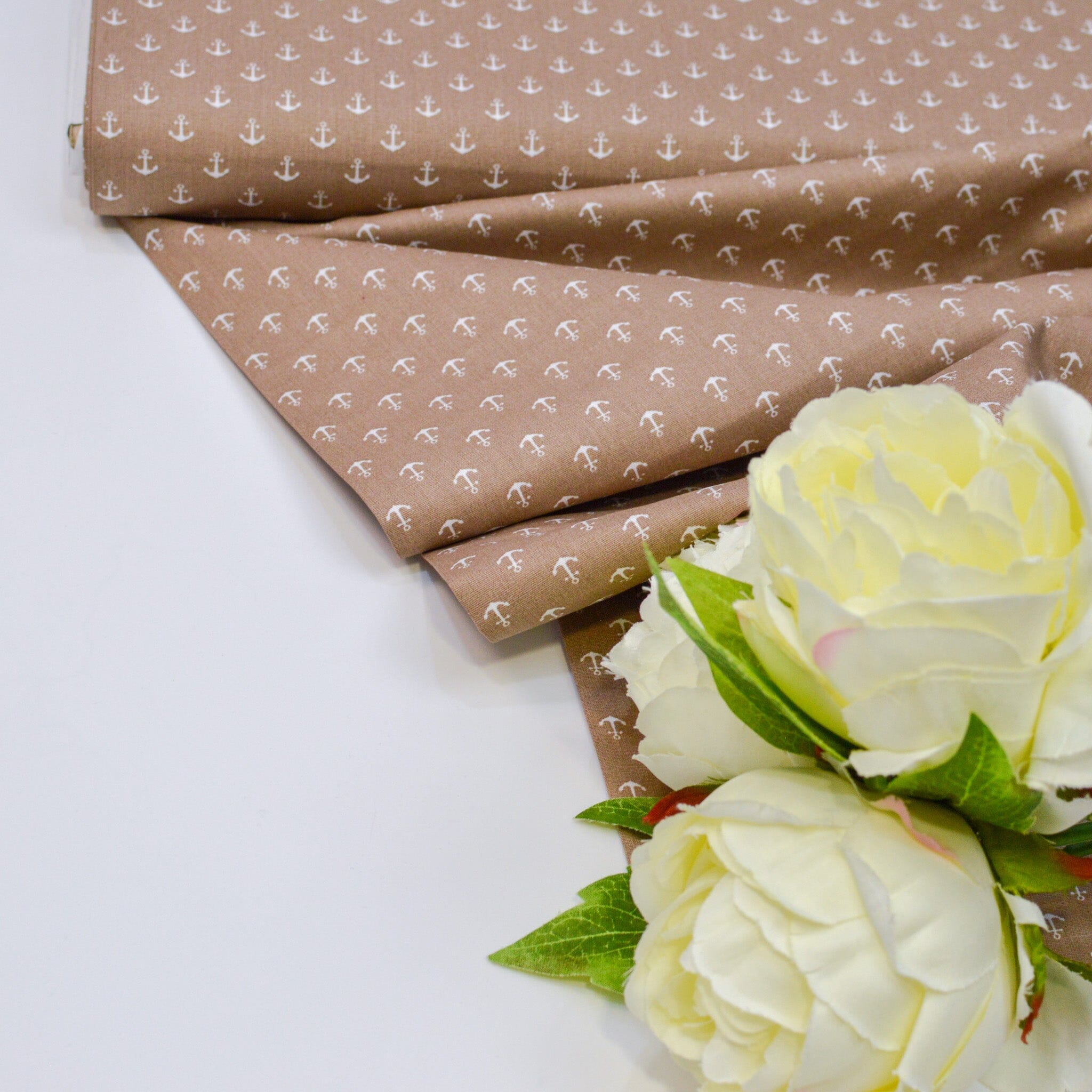 Baumwoll Popeline Anker - Mini - taupe weiß Fabric poshpinks