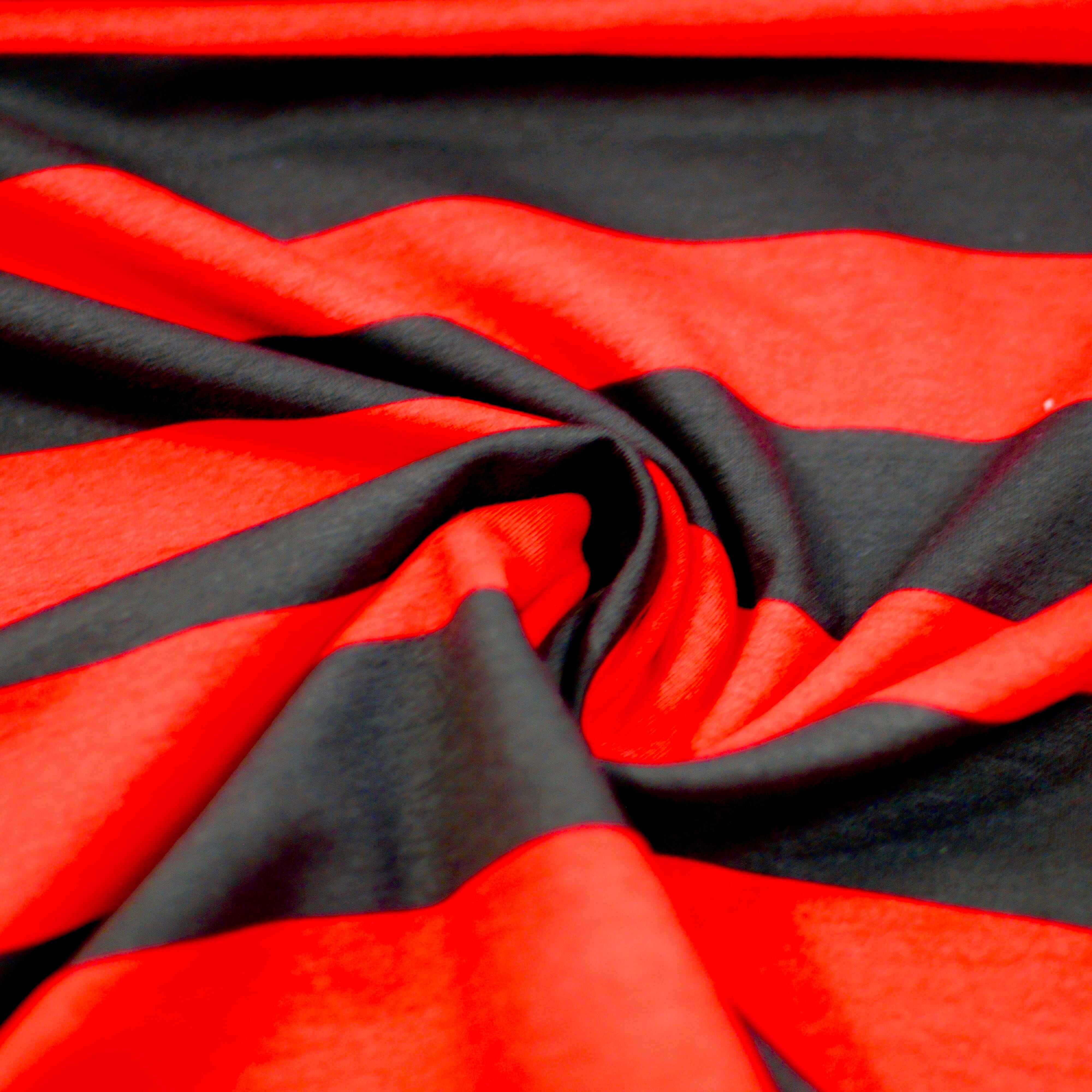 French Terry - Blockstreifen - Rot schwarz Fabric poshpinks