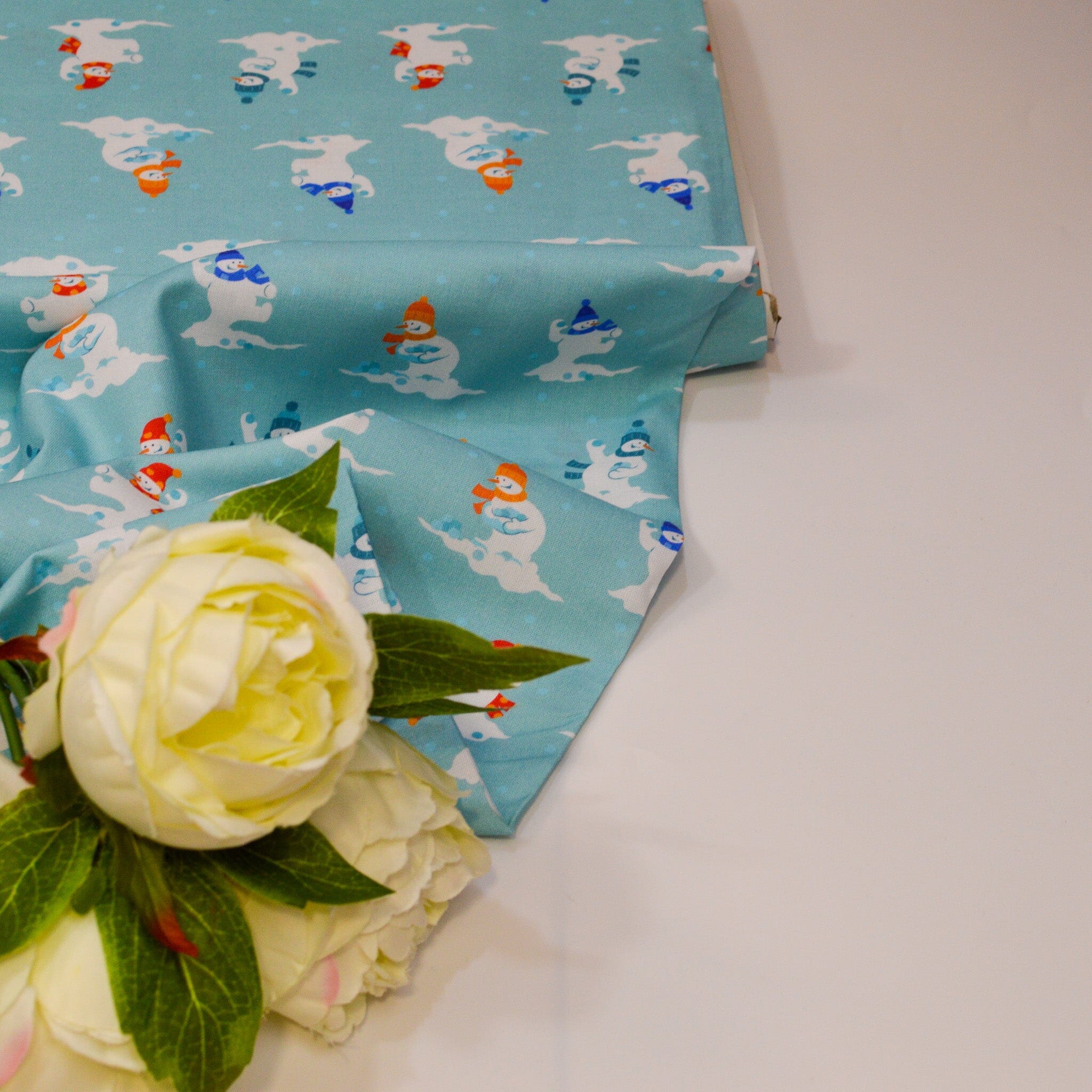 Baumwoll Popeline - Tante EMA - Snowman eisblau Fabric poshpinks