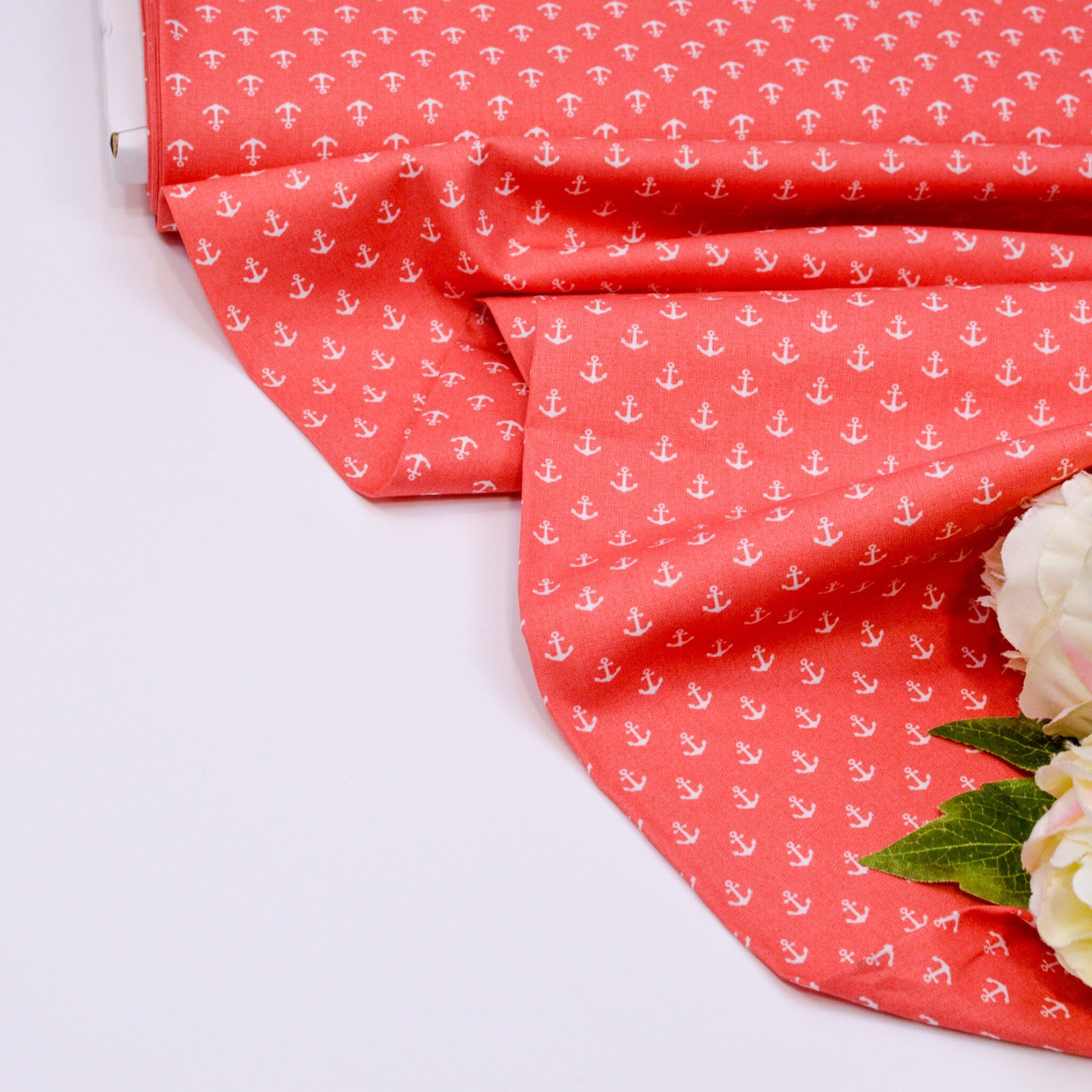 Baumwoll Popeline Anker - Mini - coral weiß Fabric poshpinks