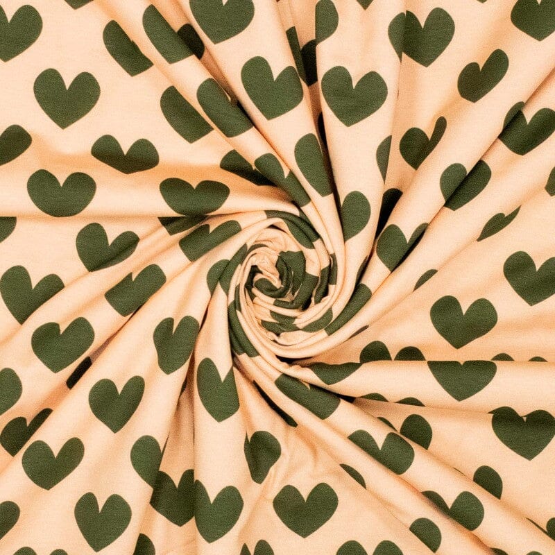 Baumwolljersey - Hearty Hearts - beige braun Fabric poshpinks