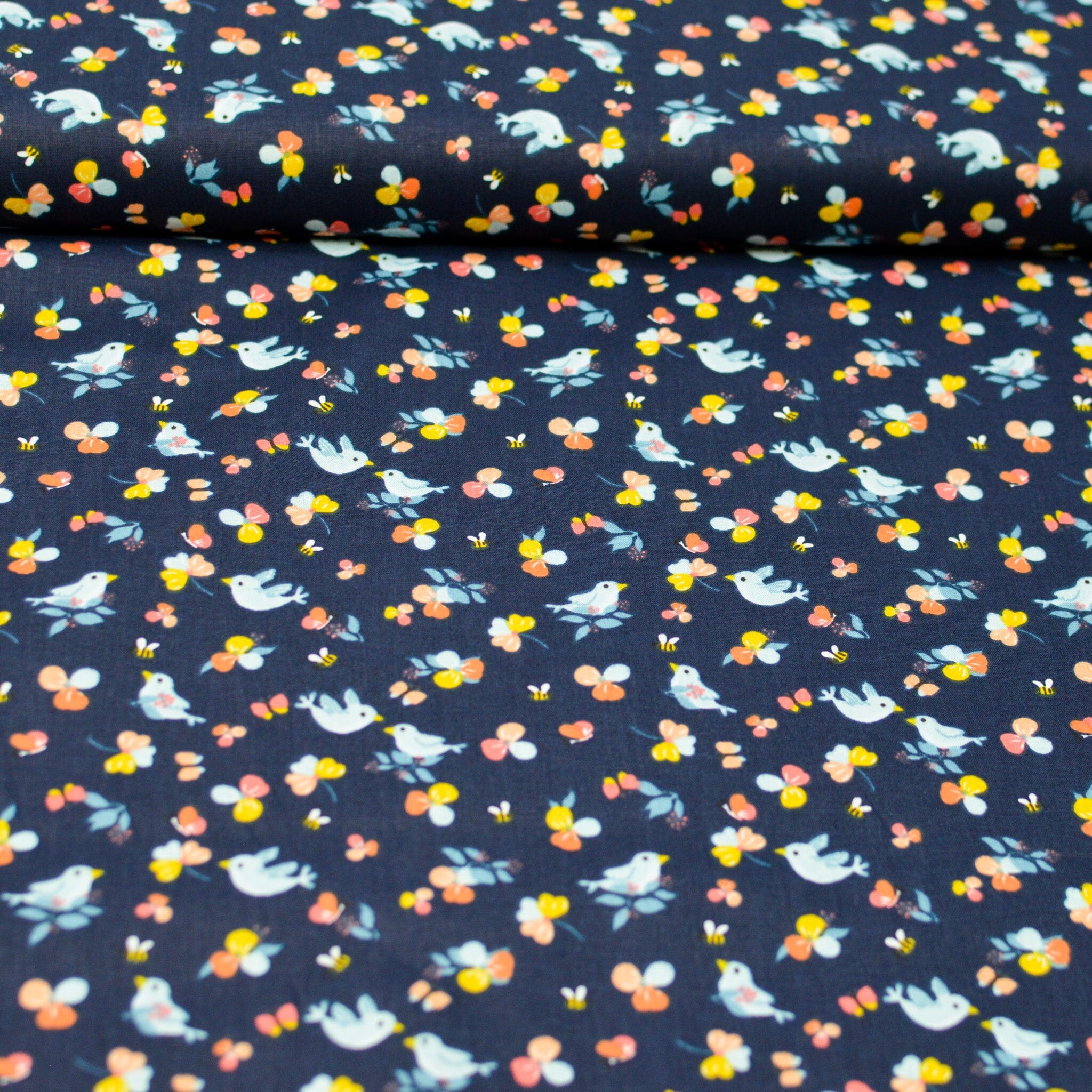 Baumwoll Popeline - Birdy - Navy Fabric poshpinks
