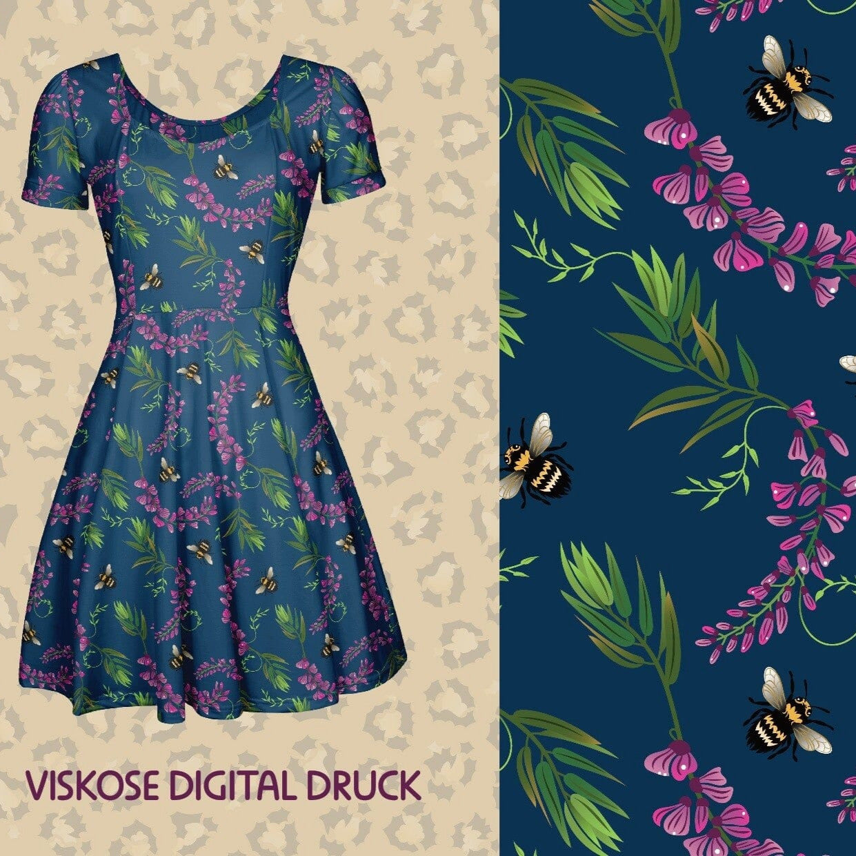 Viskose - Bee Flower - by Daniela Bonn - blau Fabric poshpinks