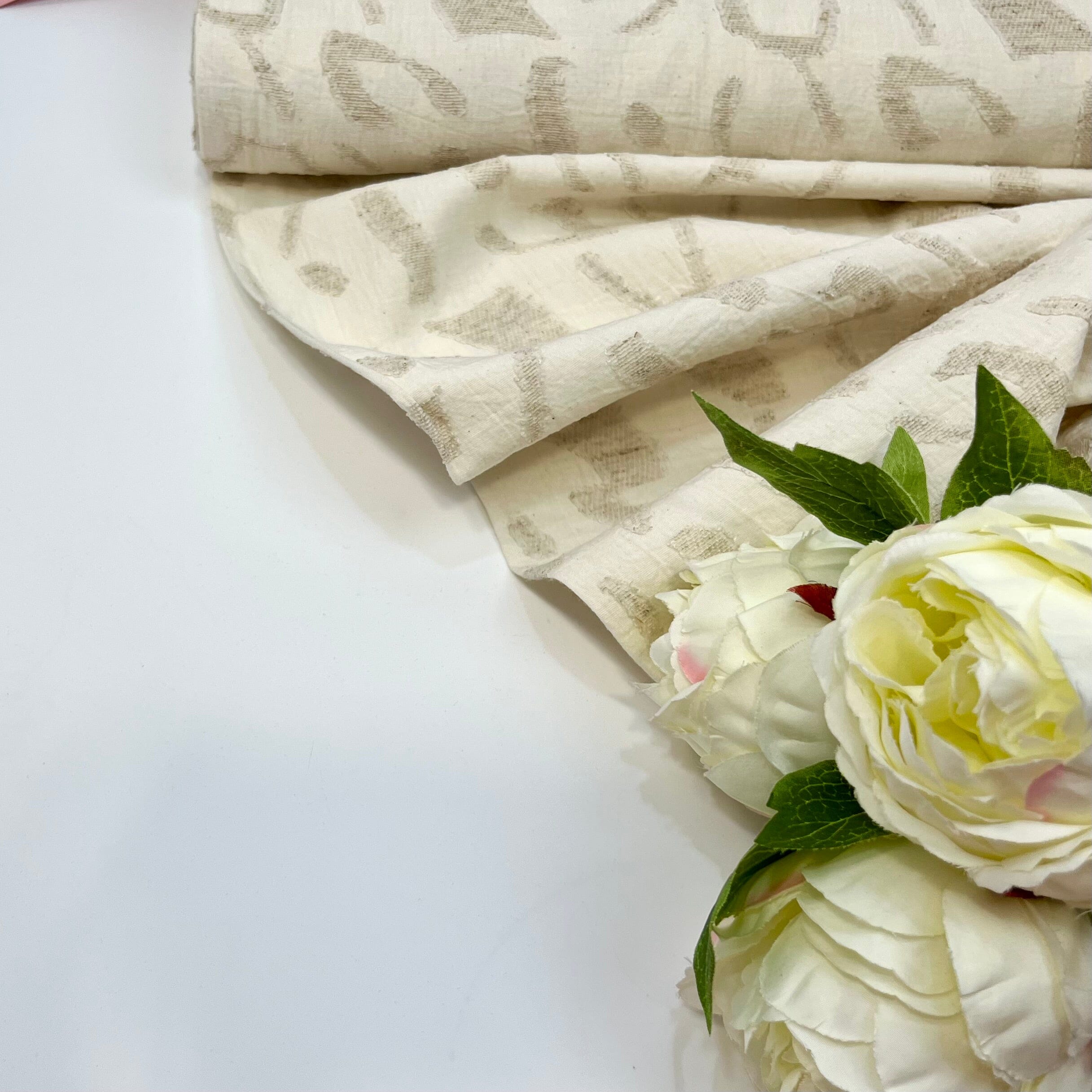 Leinen - Jacquard abstrakt creme beige Fabric poshpinks