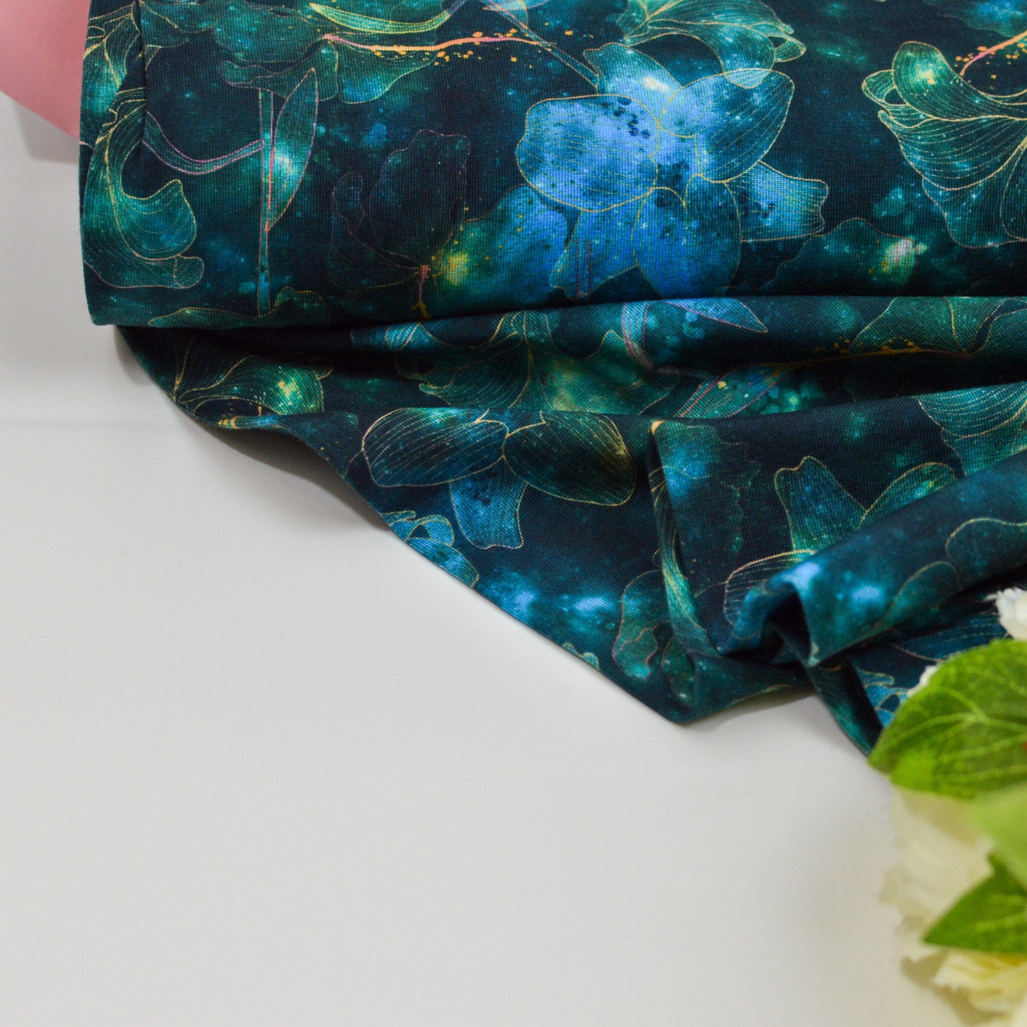 Baumwolljersey - Space Flower - Uranus Green Fabric poshpinks