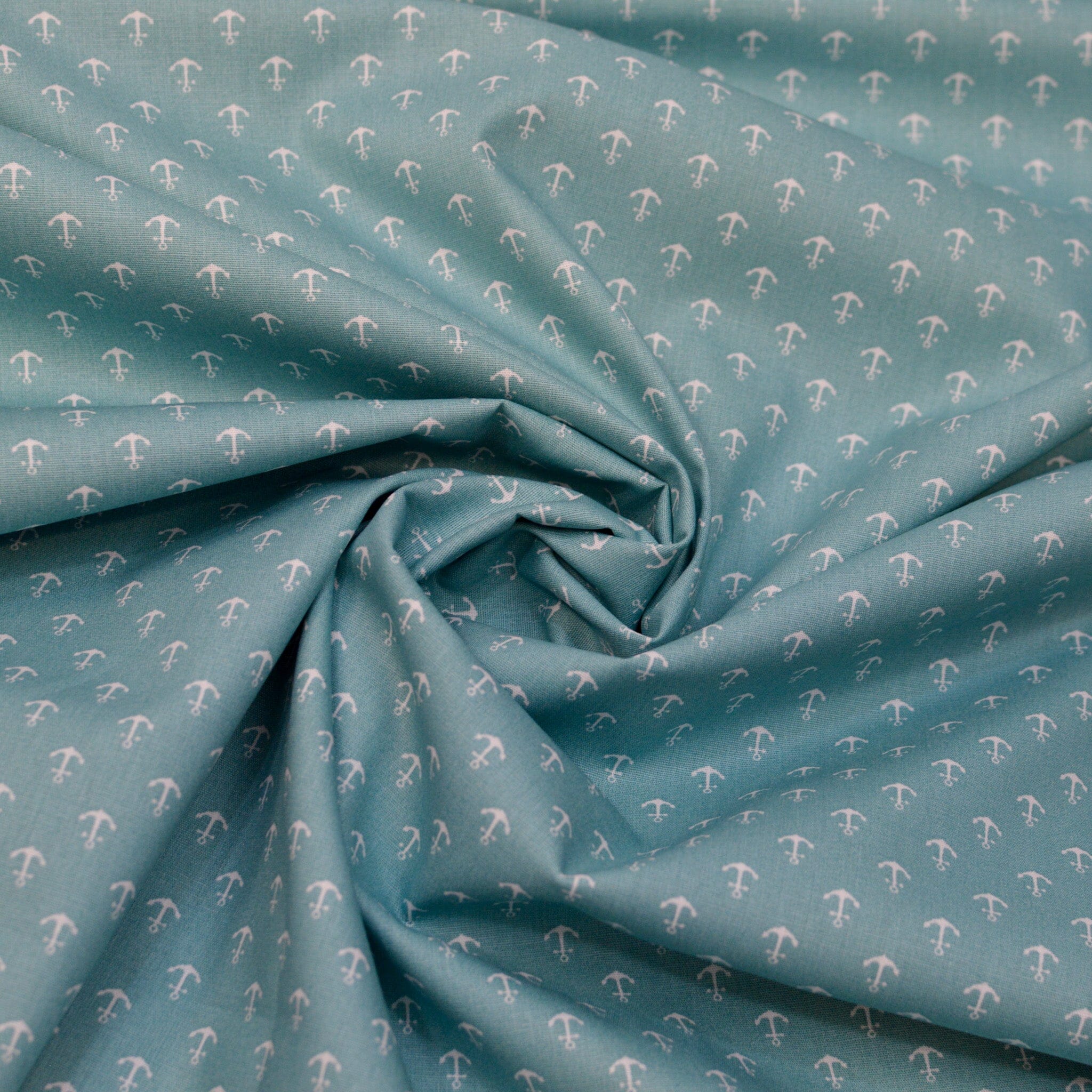 Baumwoll Popeline Anker - Mini - türkis weiß Fabric poshpinks