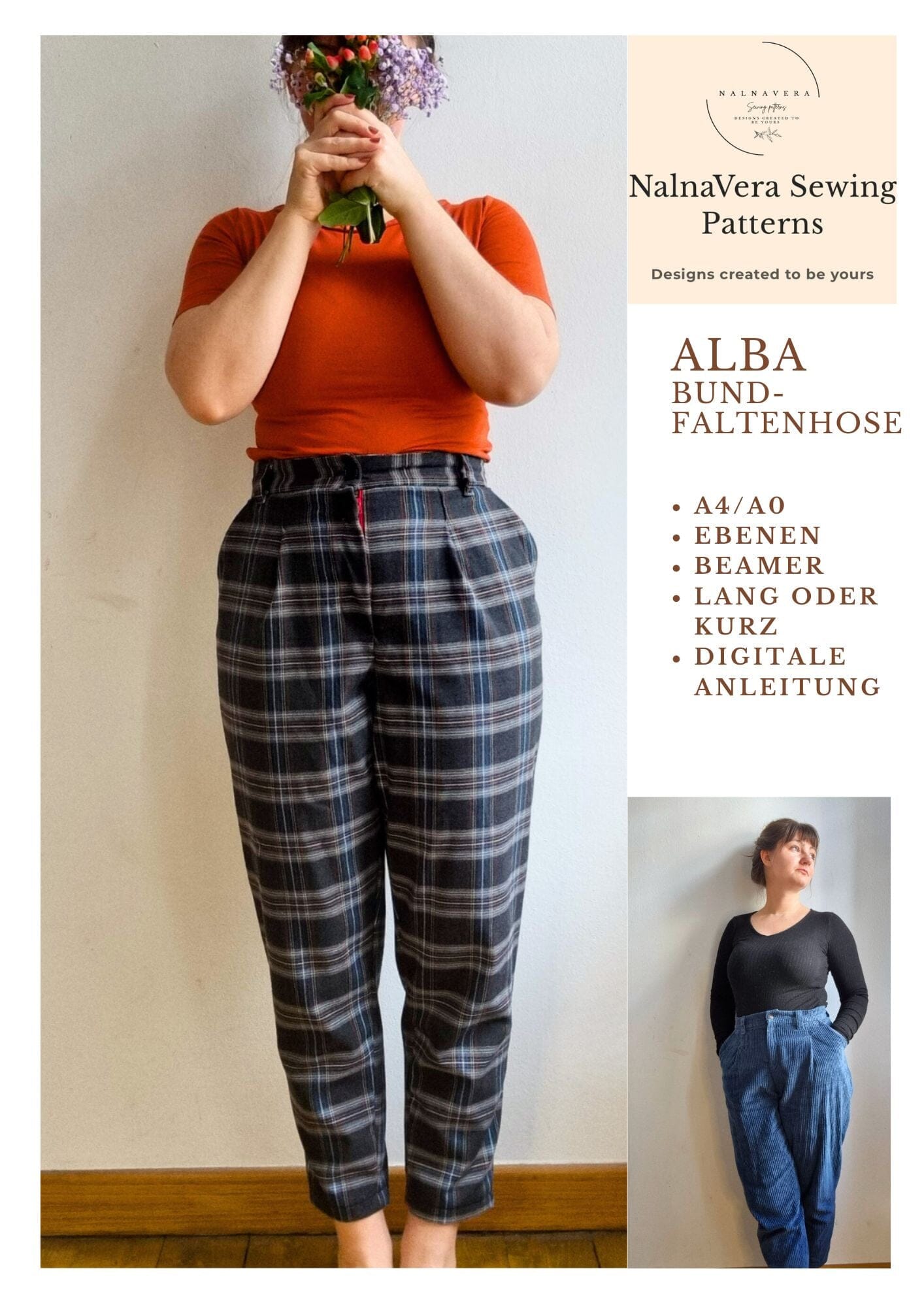 Nalnavera Papierschnittmuster Ebook - Alba - Bundfaltenhose Schnittmuster poshpinks